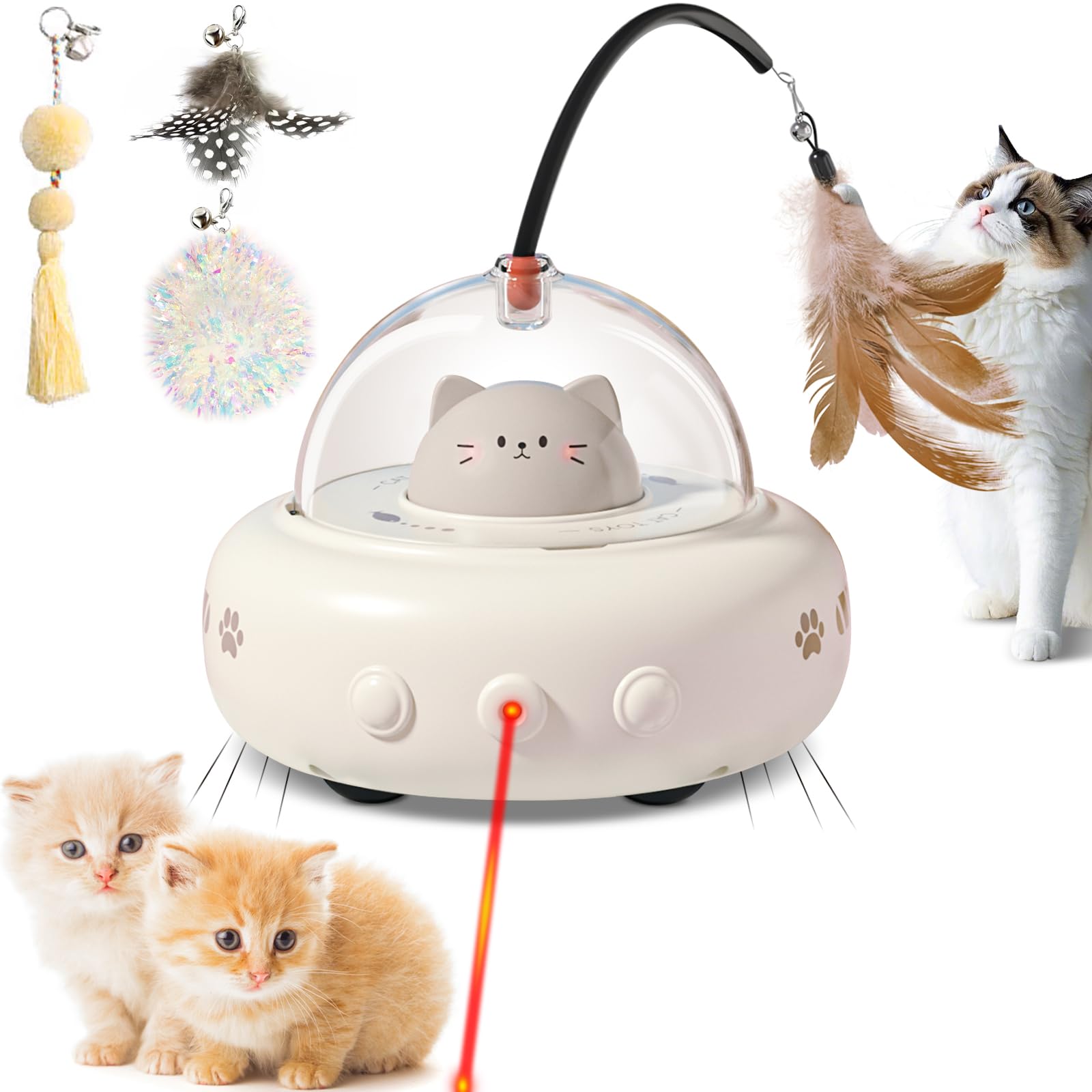 Simxihong Laser Cat Toys For Indoor Cats, 2 In1 Interactive Cat Toys Laser And Feather Cat Wand Rechargeable Automatic Cat Laser