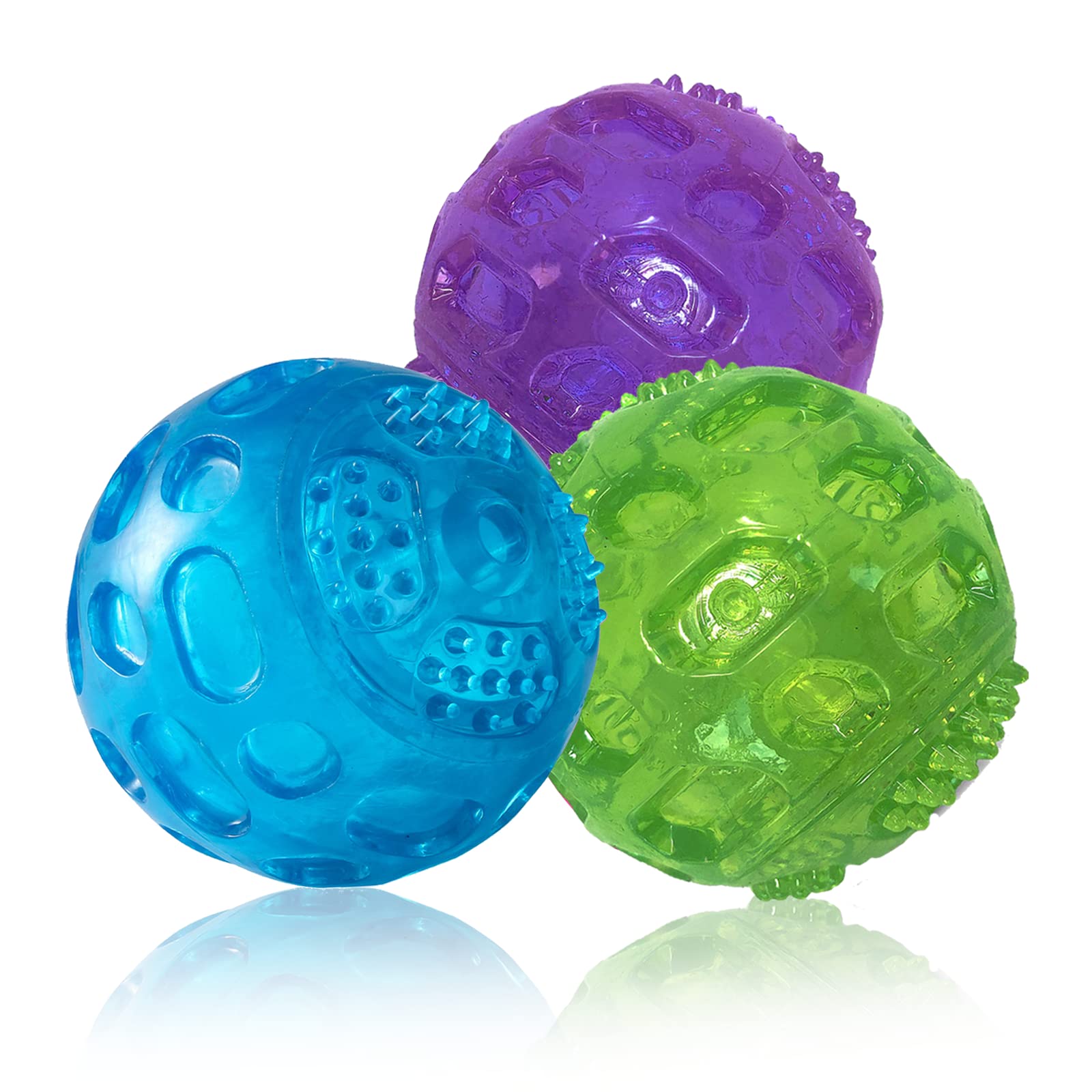Pjdh 3 Packs Dog Balls Dog Toys, Indestructible Dog Balls For Aggressive Chewers, Balls For Medium Large Dog, Squeaky Kong Ball For Training Playing Pet Toys, 3.2Inch Dog Toy Balls, Green+Blue+Purple