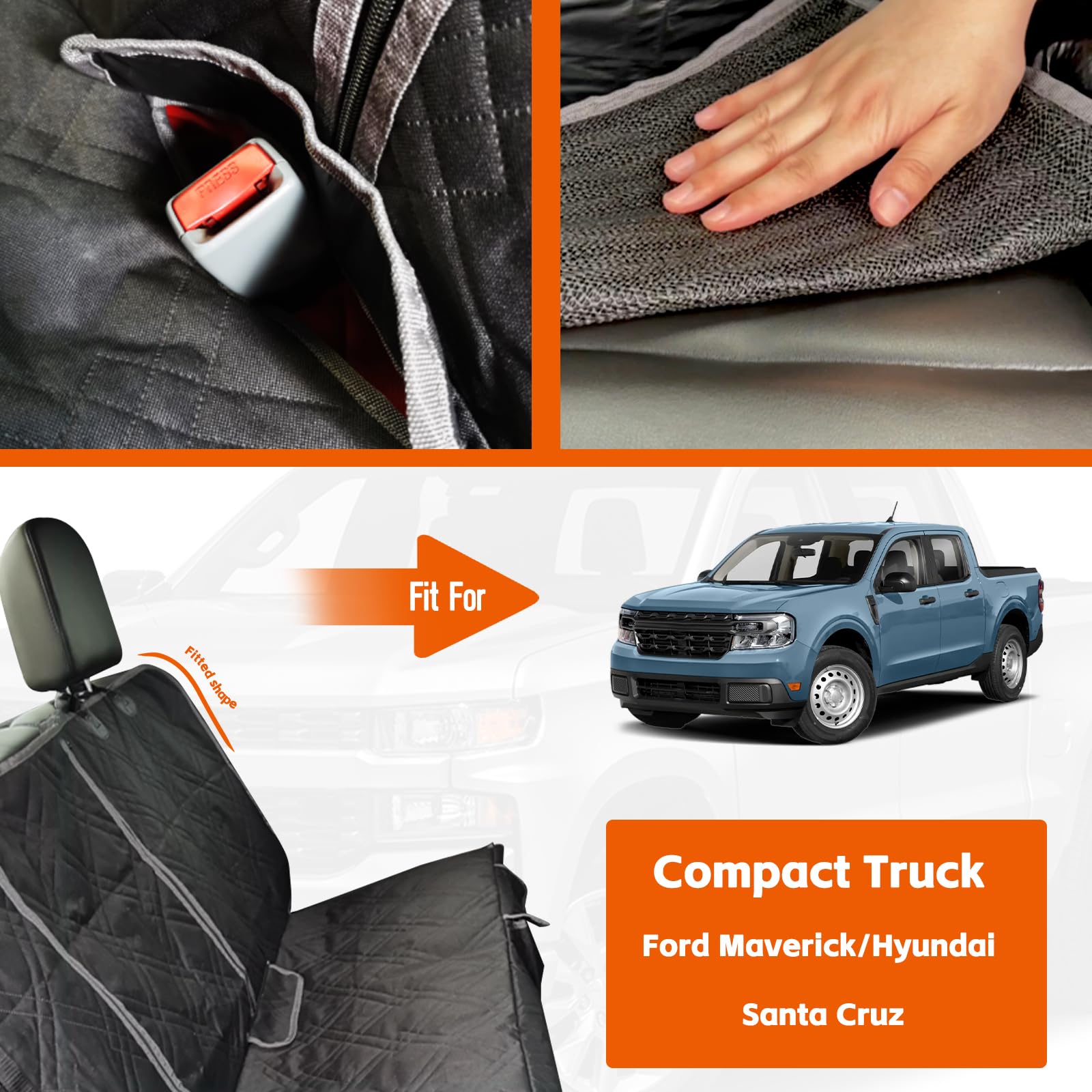 Kistrba Dog Car Seat Cover Compatible With Ford Maverick/Hyundai Santa Cruz, Waterproof Pet Bench Seat Cover For Back Seat, 600D