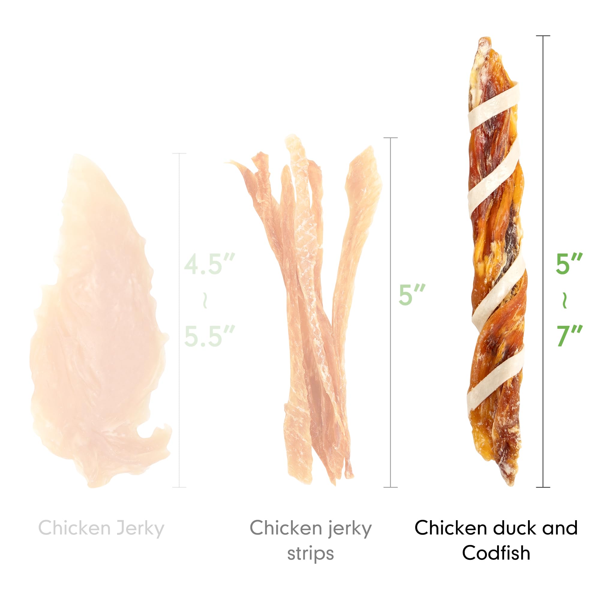 MON2SUN Dog Treats, Triple Flavor Jerky Twist Sticks, 5-7 Inch Chicken Duck and Codfish Sticks Chews for Small Dogs, Healthy Sna