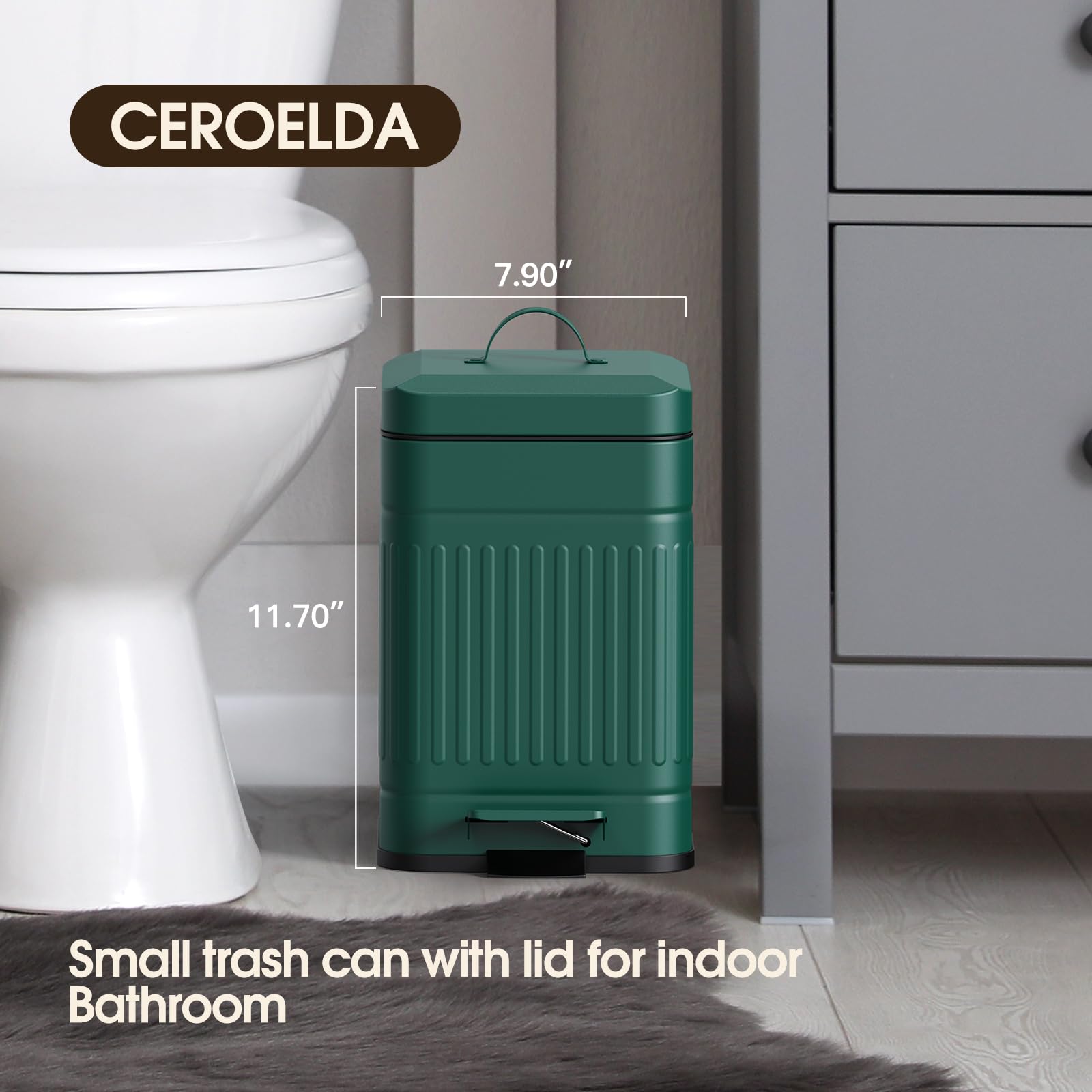Ceroelda Small Trash Can With Lid-5L/1.3 Gal,Stainless Steel Outdoor Dog Poop Garbage Can-Farmhouse Retro Metal Waste Bin W/Step