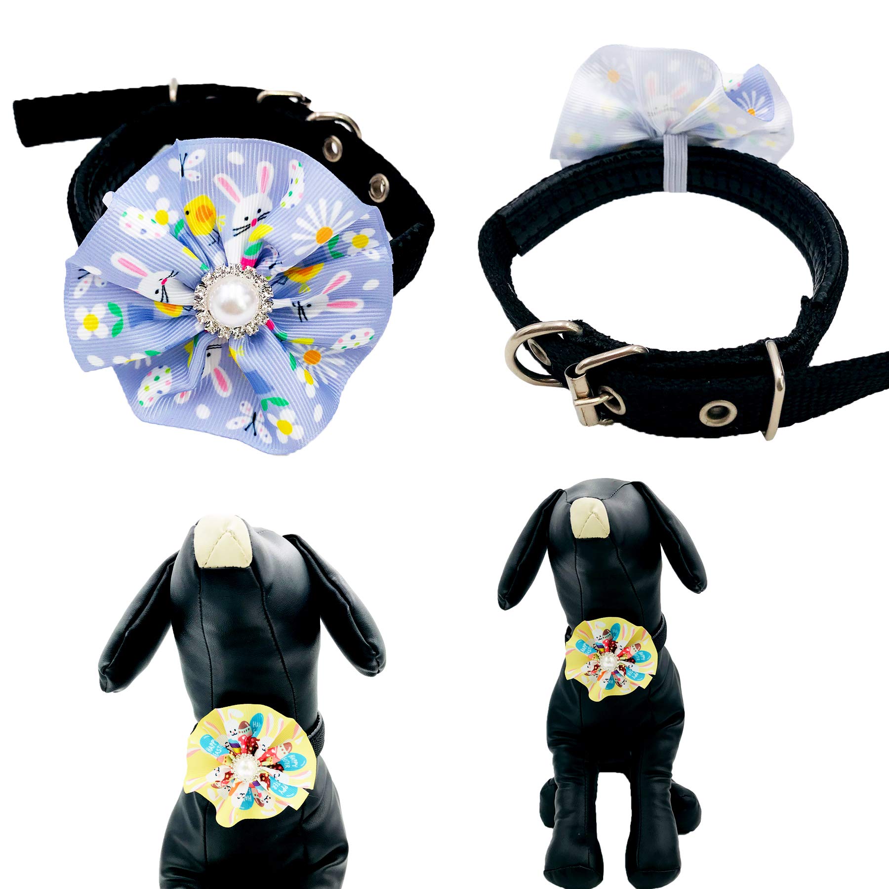JpGdn 10pcs Small Dogs Collar Flowers for Easter Pet Collar with Beads for Puppy Doggy Cat Rabbit Small Mediums Easter Bunny Egg