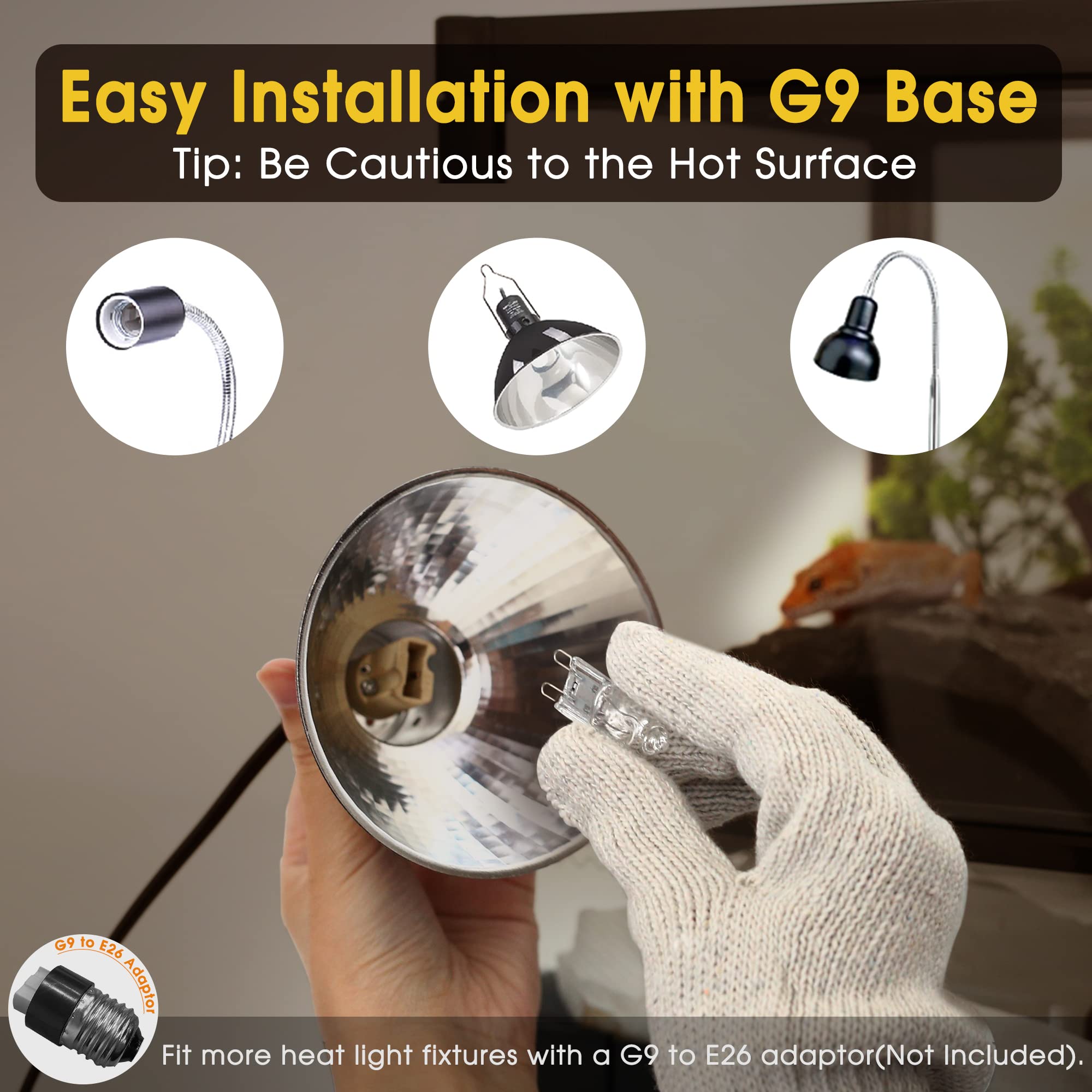 Briignite G9 Heat Lamp Bulbs For Reptile, Mini Reptile Light, Dimmable G9 Mini Heat Bulb Warm White 50W, 2 Pin Base Uva Reptile Heat Lamp, Bearded Dragon Gecko Turtle Lizard, 2 Pack