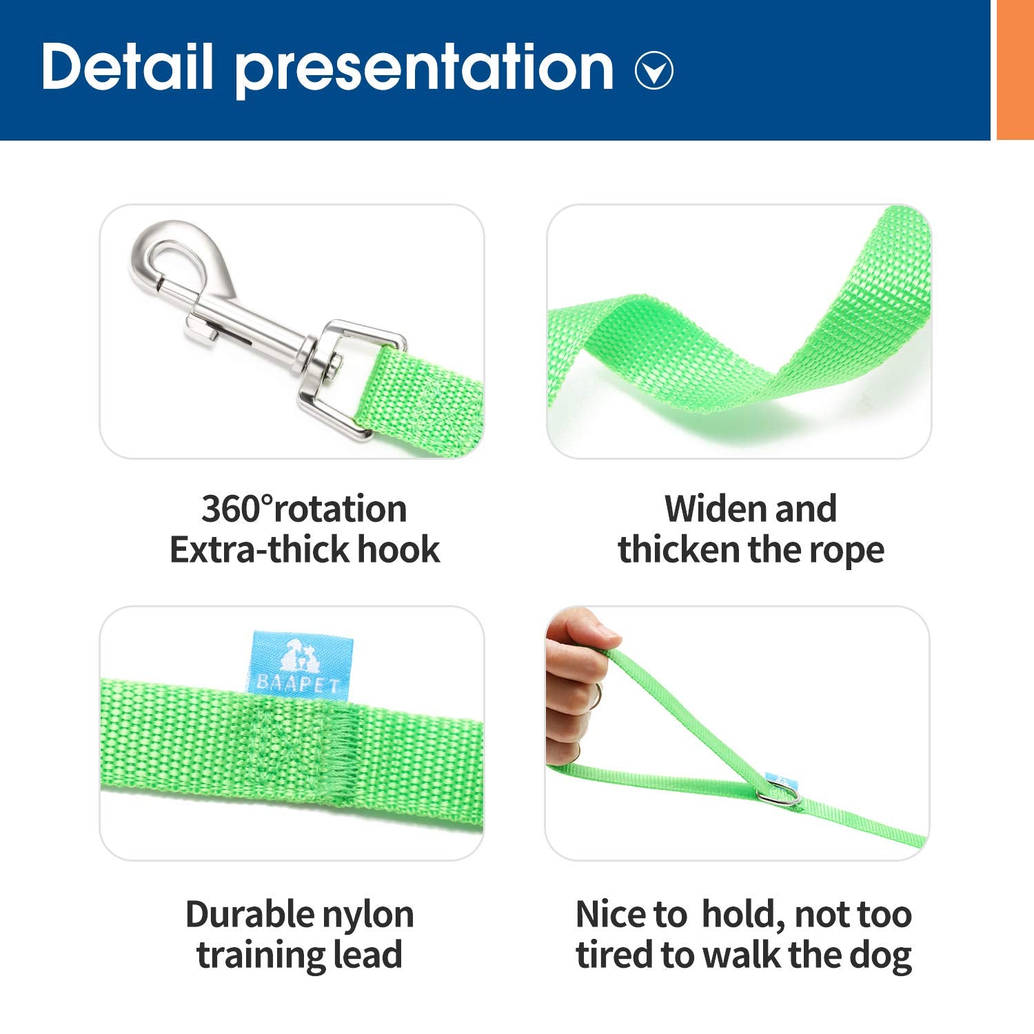 Baapet 15 Ft 20 Ft 30 Ft 50 Ft 100 Ft Long Dog Training Leash For Dog Training, Play, Camping, Or Backyard Lead With Training Clickers For Small, Medium And Large Dogs Or Cats (100 Feet, Springgreen)