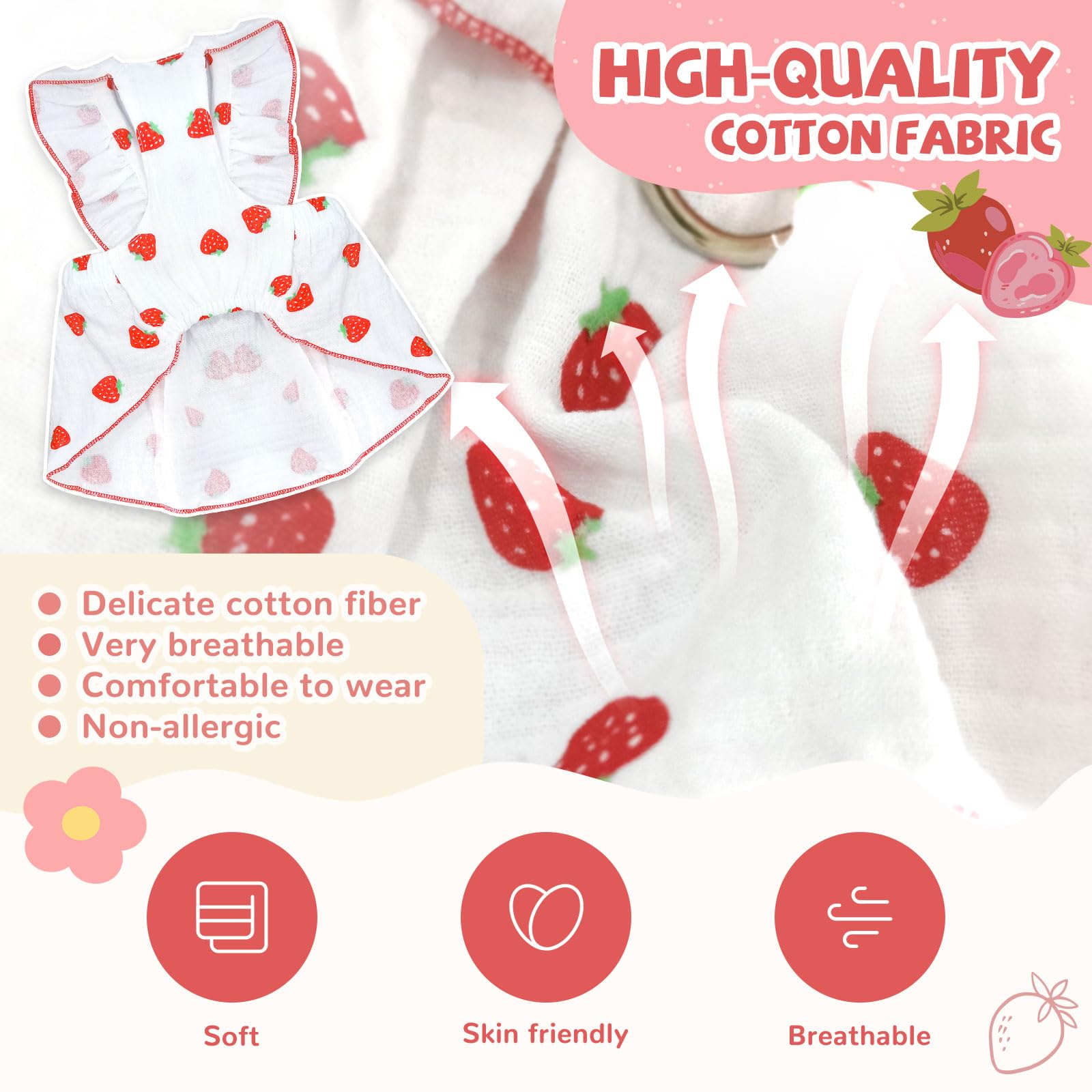 Dog Dresses For Small Dogs Girl Female Clothes Cat Clothes Cat Dress Cute Cotton Extra Summer Clothes Bow Decor Printed Strawber