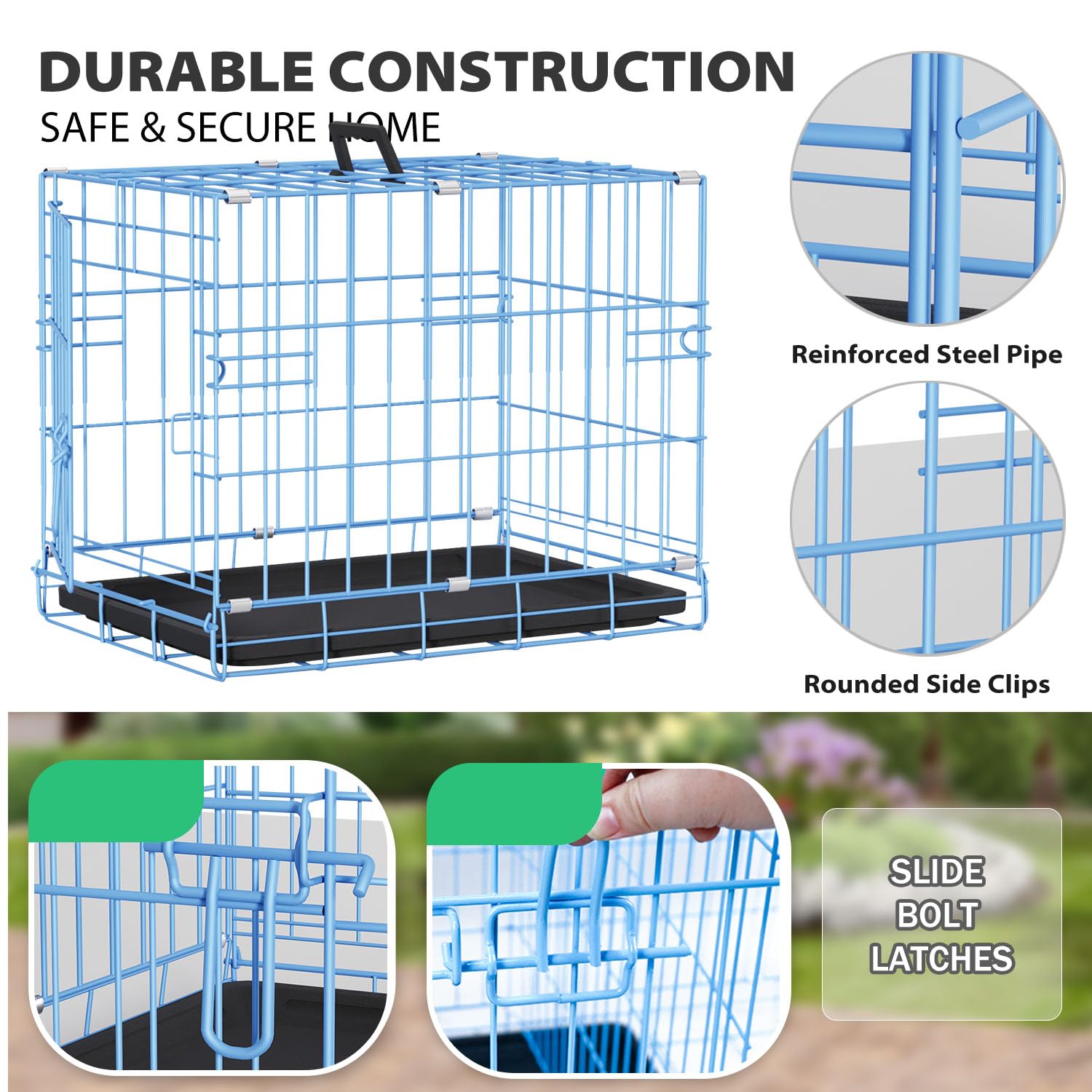 BestPet | Dog Crate | 18 | Blue | Foldable Metal Kennel with Single Doors, Secure Slide-Bolt Latches, Leakproof Tray | Portable
