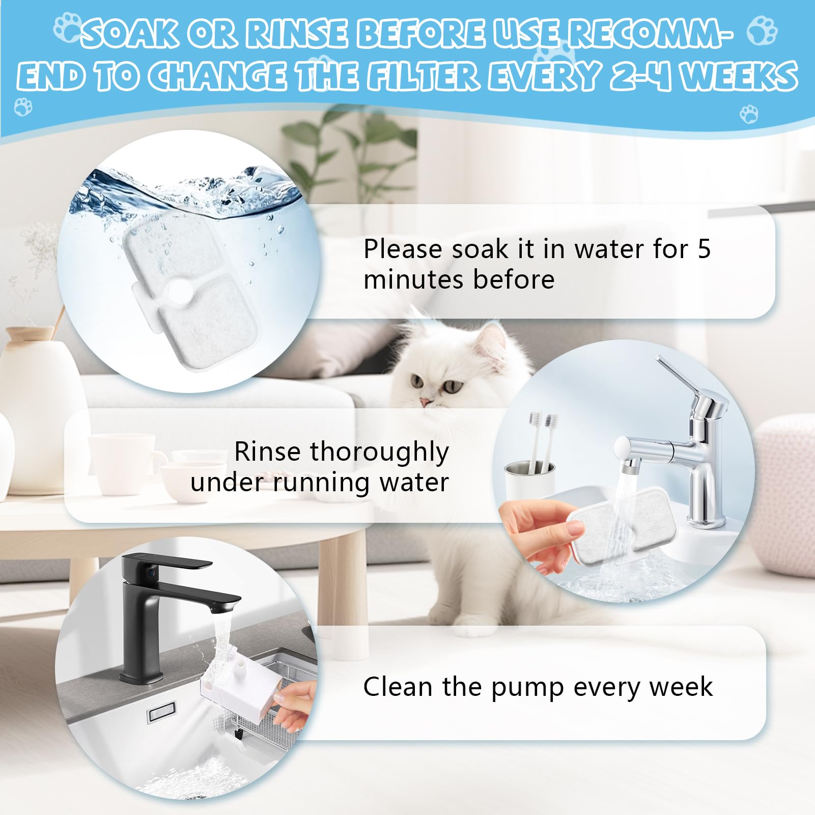 10 Pack Cat Water Fountain Filter Replacement, Compatible With Petlibro Dockstream 2.5L/84Oz Cat Water Fountain Plwf005/Plwf105/