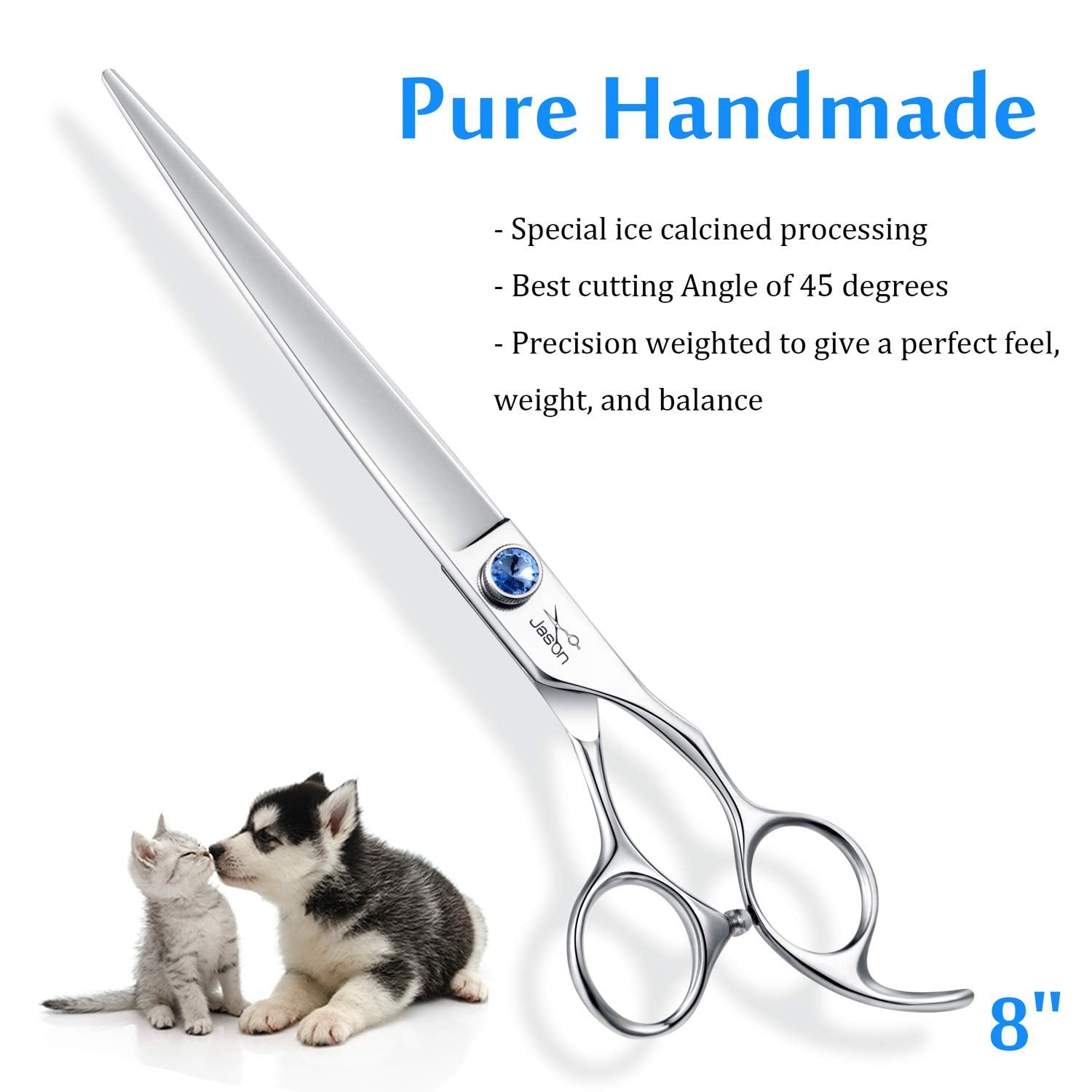 8' Straight Dog Grooming Scissors Long Pets Grooming Shears Premium Cats Trimming Kit With Offset Handle And A Jewelled Screw Sharp Comfortable Durable Light-Weight