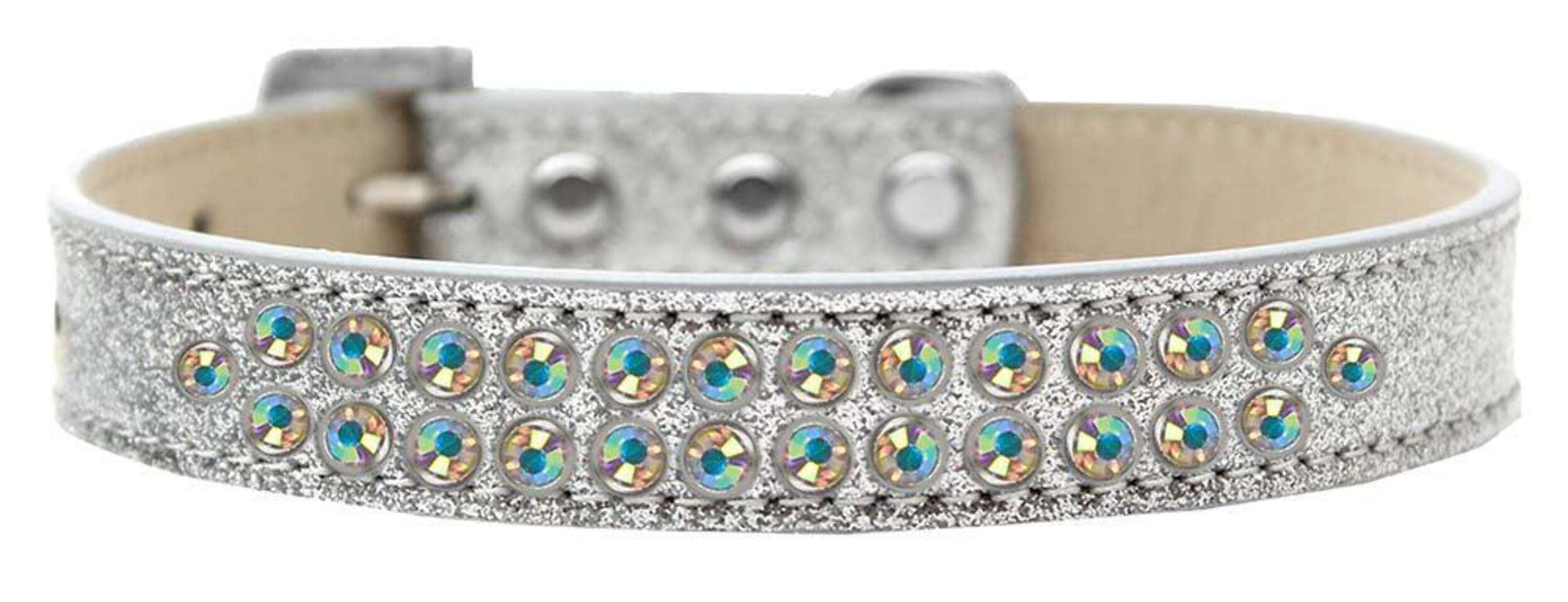 Mirage Pet Products Two Row AB Crystal Ice Cream Dog Collar, Size 12, Silver