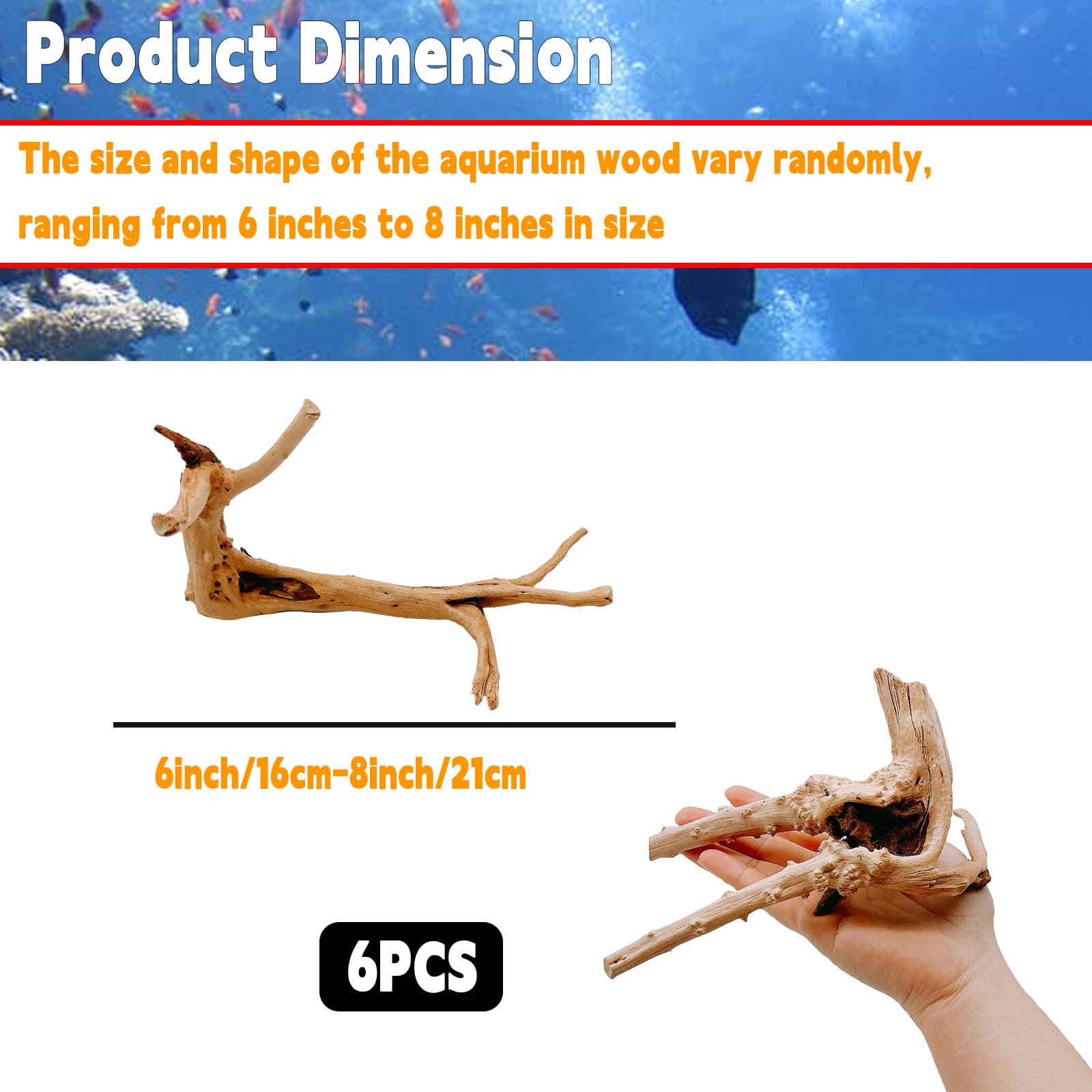 Hamiledyi 6 Pcs Aquarium Driftwood Natural Spider Wood Branches Reptiles Aquarium Fish Tank Decoration Assorted(6 Inch-8 Inch)