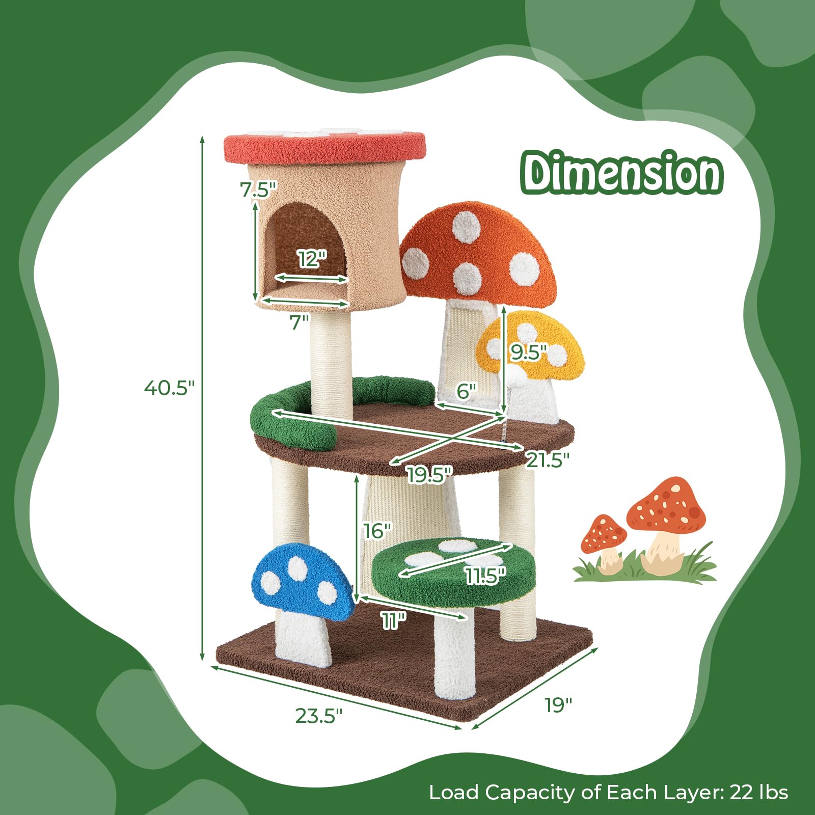 Tangkula Mushroom Cat Tree, Cute Cat Tower With Full-Wrapped Sisal Post, Scratching Board & Spring Ball, Cat Condo, Flower Cat T