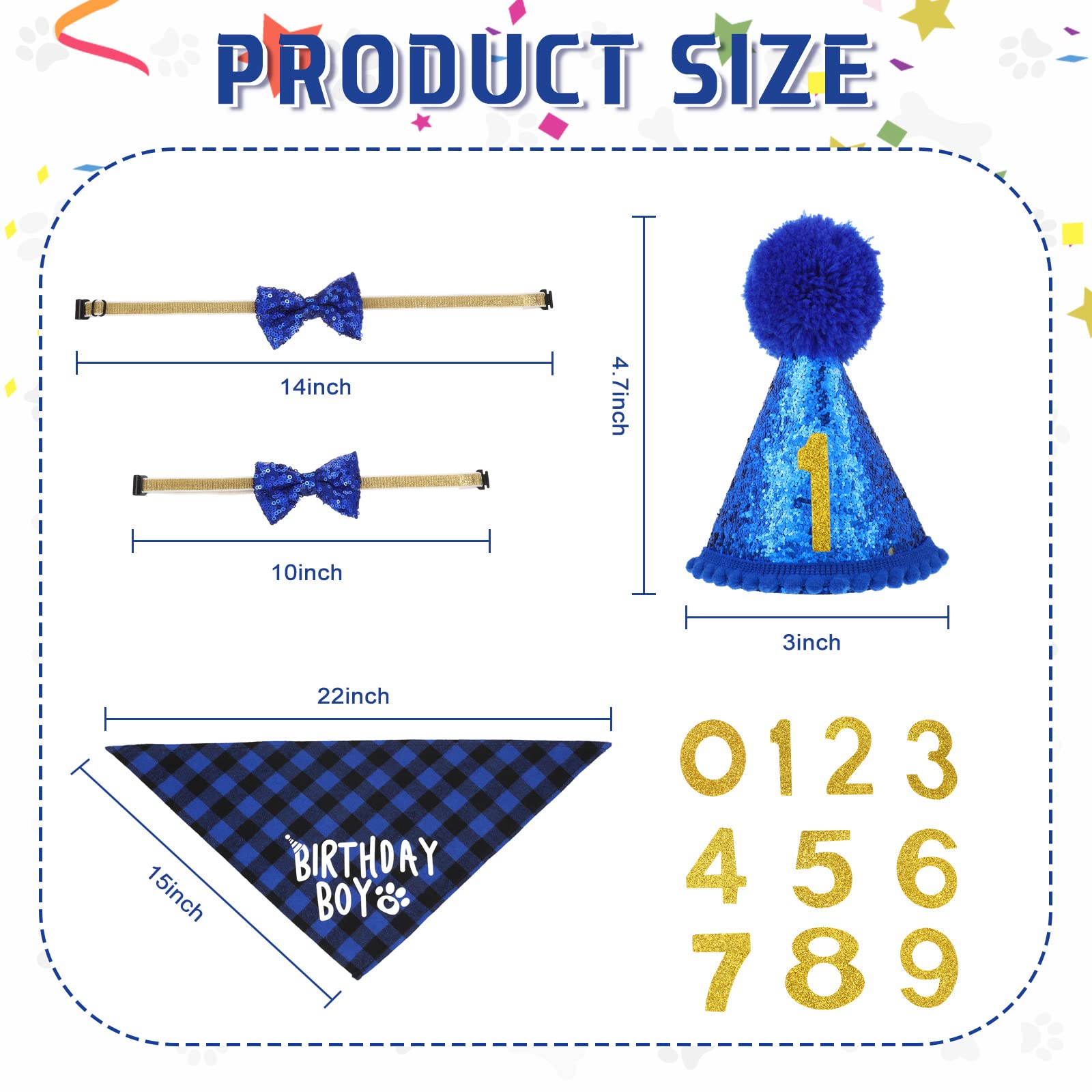 Dog Birthday Party Supplies Birthday Boy Girl Cake Bandana Triangle Scarf Clothes Shirt Cute Dog Hat Dog Bow Tie Collar With 0-8 Numbers For Dog Puppy 1St Birthday Party Outfit(Cute Style)