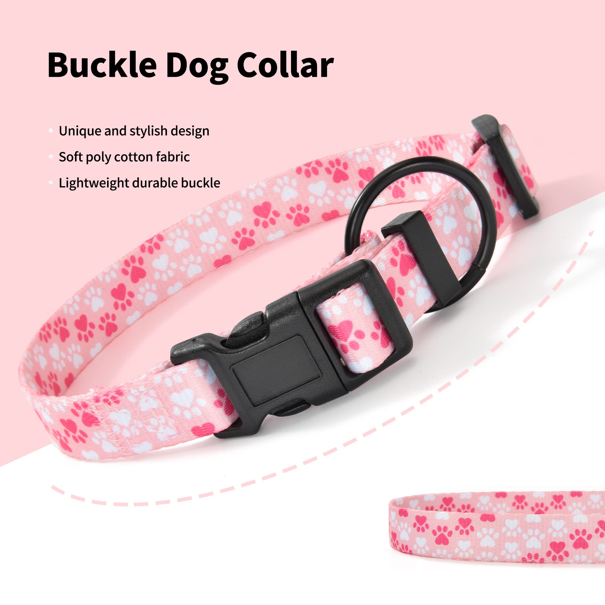 Mile High Life Dog Collar | Nylon Puppy Collars W Cute Patterns | Lightweight Girl Dog Collar | Boy Dog Collar For Small/Medium/Large Dogs (Pink Foot, Large)