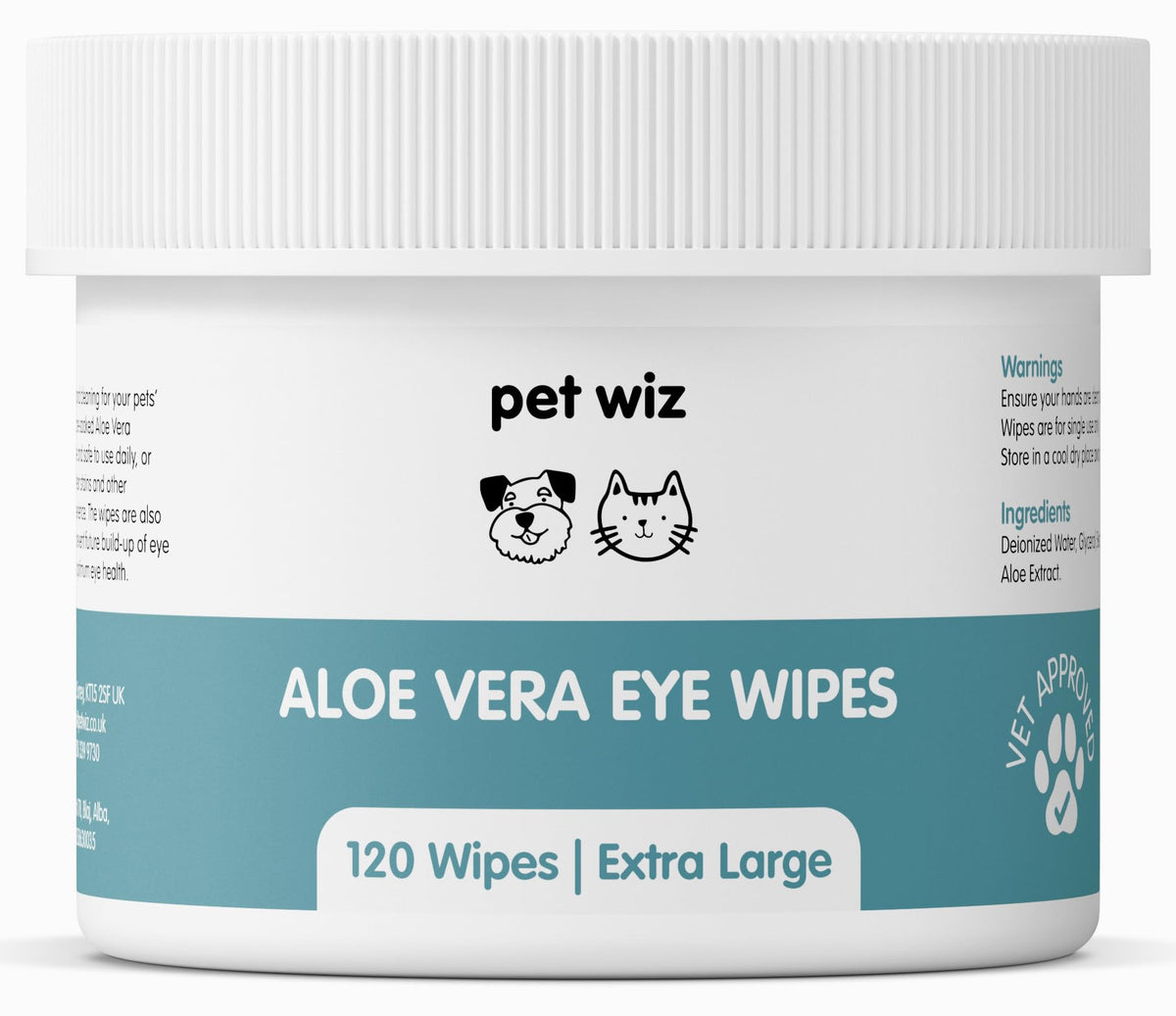 Pet Wiz Aloe Vera Eye Wipes For Cleaning Dogs & Cats - Extra Large