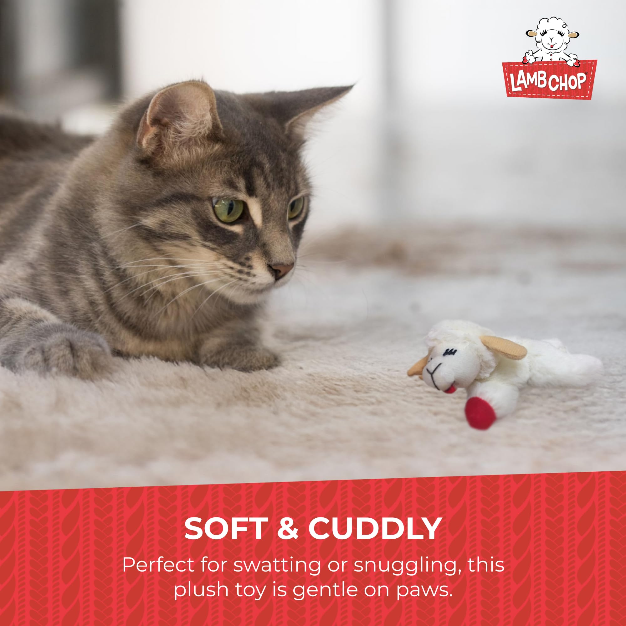 Multipet Lamb Chop Cat Plush Toy w/Catnip - Small Cat Chew Toy for All Cats - Extra Soft Plush Cat Toy - Stuffed Animal Kitten T