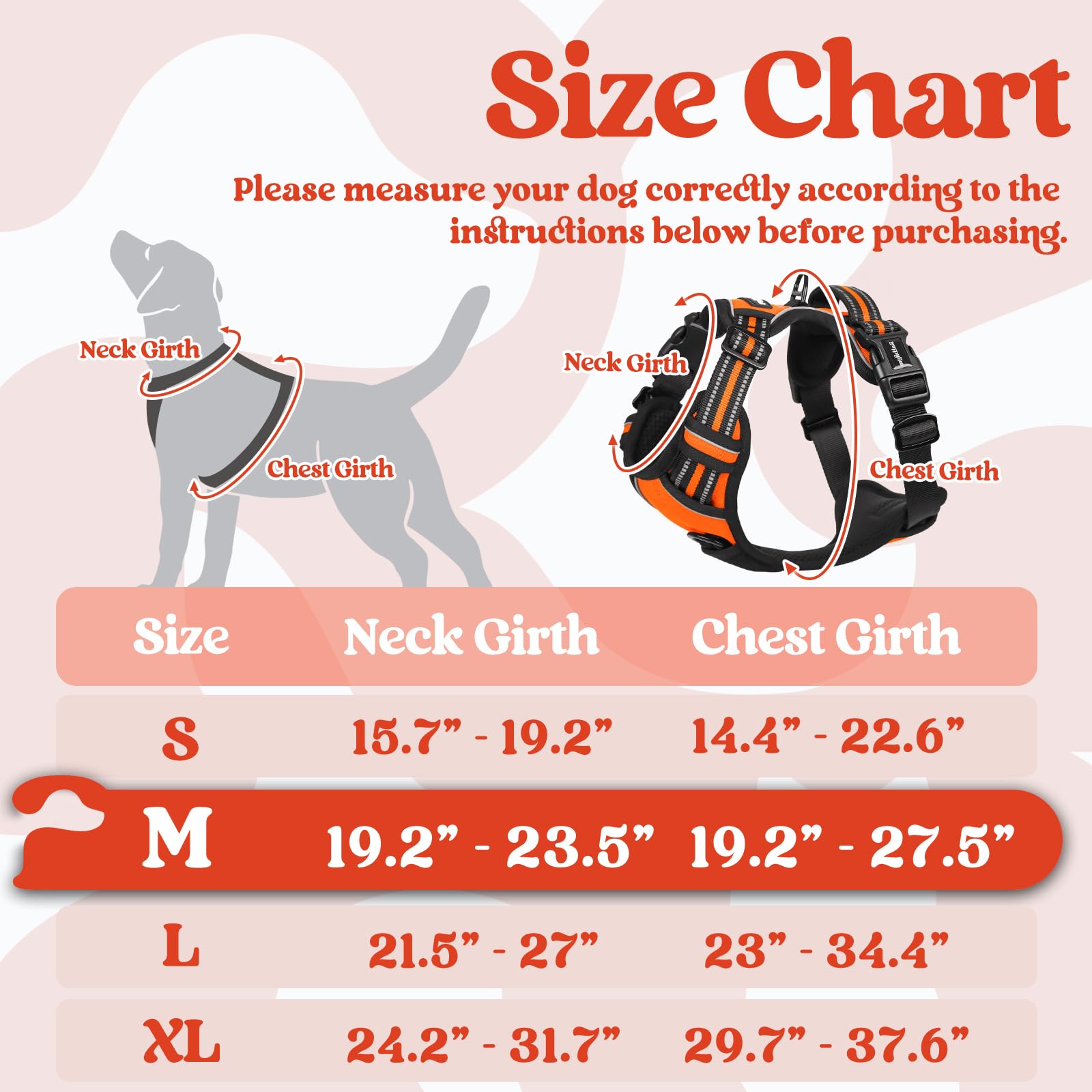 Rabbitgoo Dog Harness Medium Sized, No Pull Pet Harness With 3 Buckles, Adjustable Soft Padded Pooch Vest With Instant Control Handle, Easy Walking Reflective Pet Vest For Medium Dogs, Orange, M