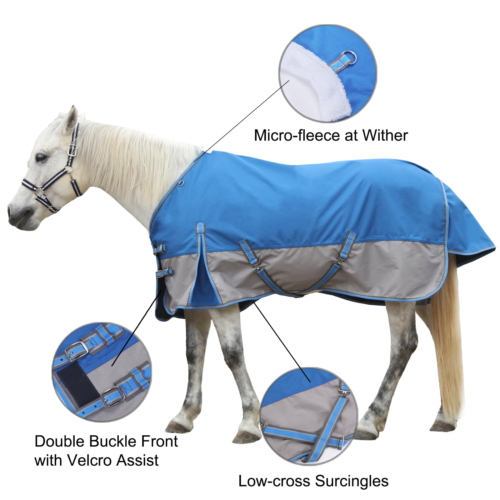 Gallopoff 1200 Denier Rip-Stop Turnout Rain Sheet Lightweight Waterproof Breathable Horse Blanket (No Fill) Bluegrey 81''