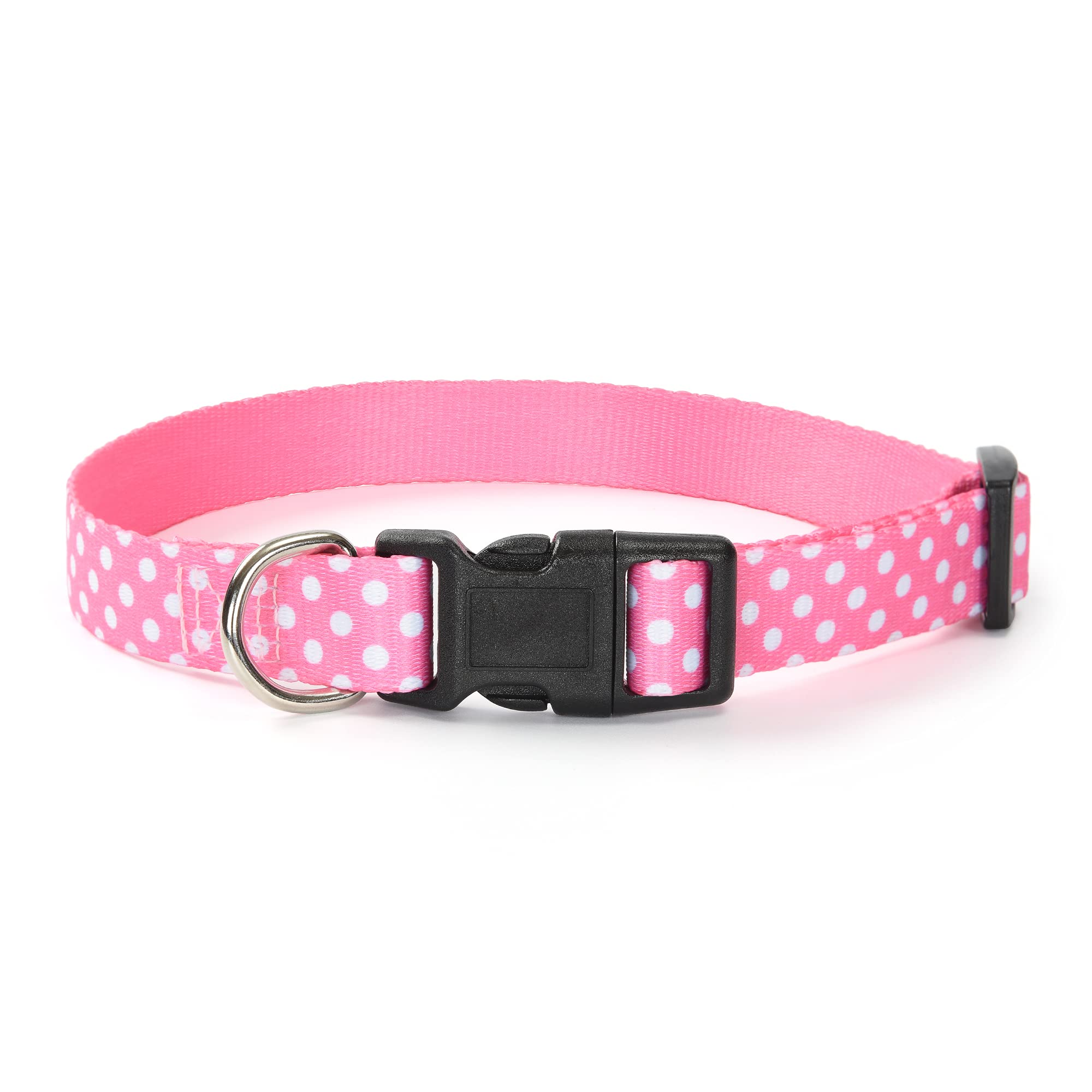 Mile High Life Dog Collar | Cute Puppy Collars | Lightweight Girl Dog Collar | Soft Boy Dog Collars | W Geometric Plaid Wave Line Pattern (Pink Dots, Medium)