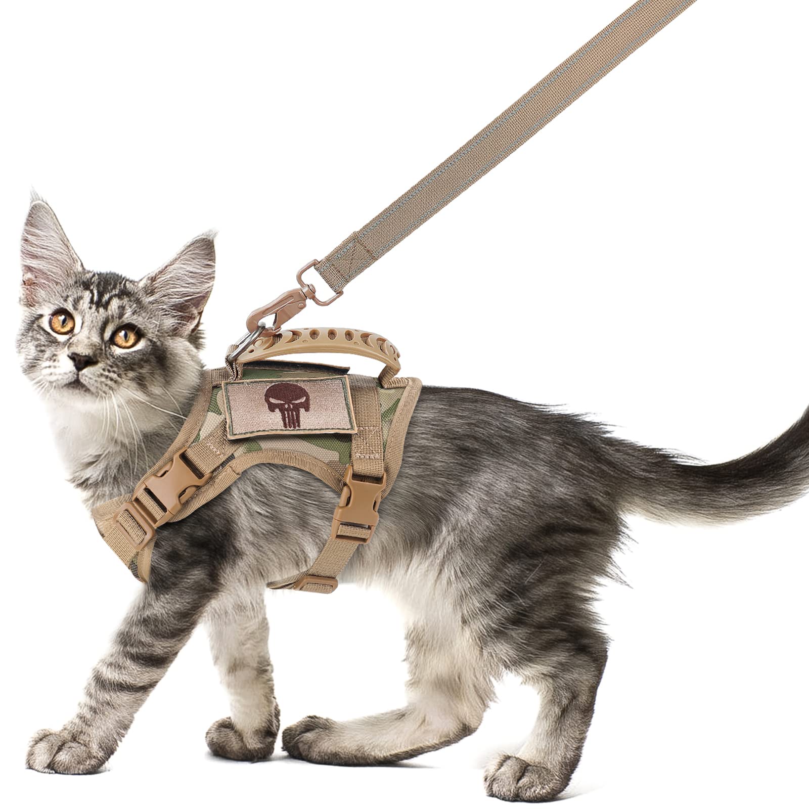 SALFSE Tactical Cat Harness and Leash Set for Walking Escape Proof, Adjustable Large Cat Vest Harness with Molle Patches, Soft M