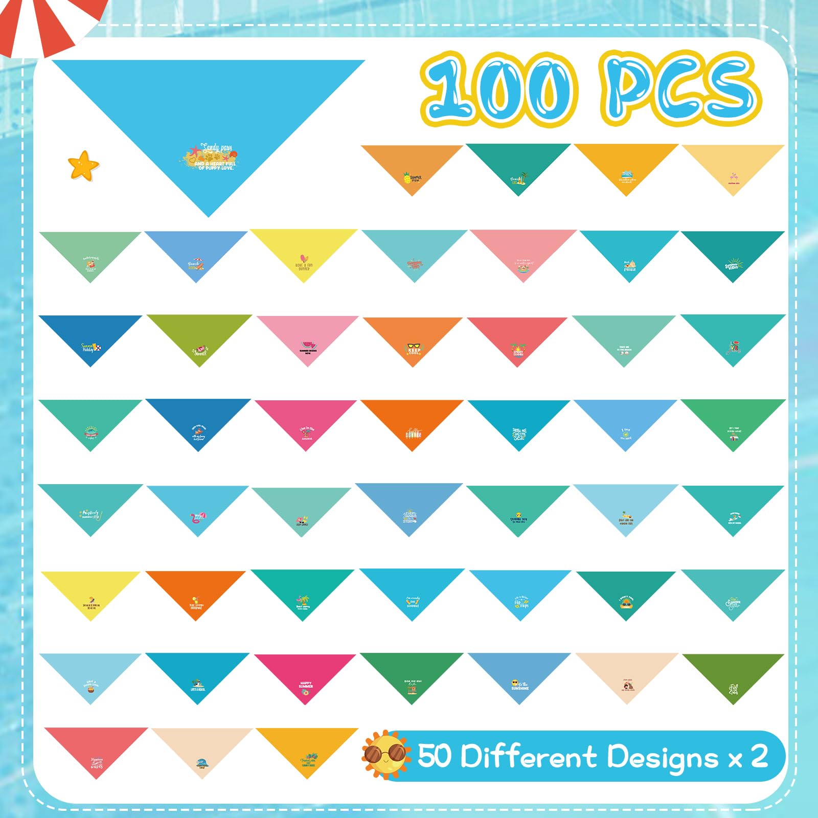 Clysee 100 Pcs Dog Bandana Bulk With Sayings Summer Pet Triangle Scarf Bibs Washable Puppy Kerchief Adjustable Grooming Supplies