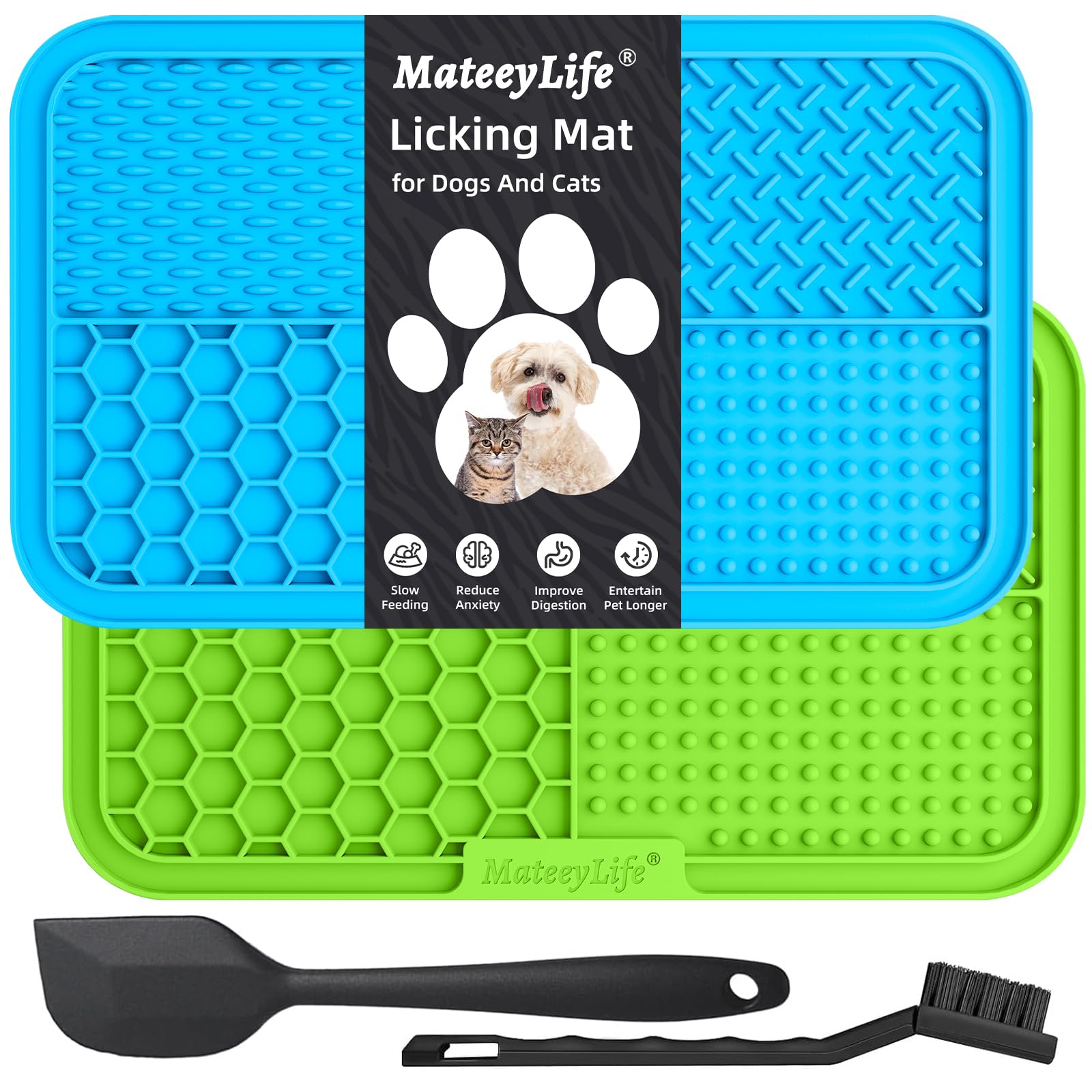 Mateeylife 2Pcs Large Lick Mat For Dogs And Cats With Suction Cups, Dog Lick Mat For Anxiety Relief, Dog Enrichment Toys For Bor
