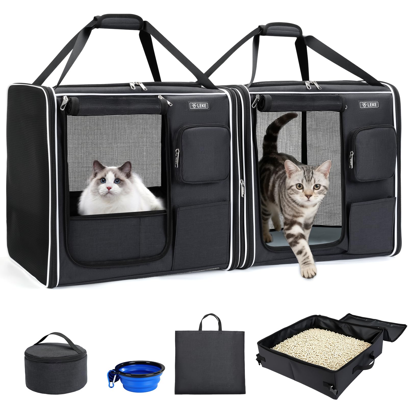 Lekereise Large Cat Carrier Soft Sided, 28 x 13 x 13, Large cat Travel Carrier for 2 Cats with Zipper Locks for Moving Across Th