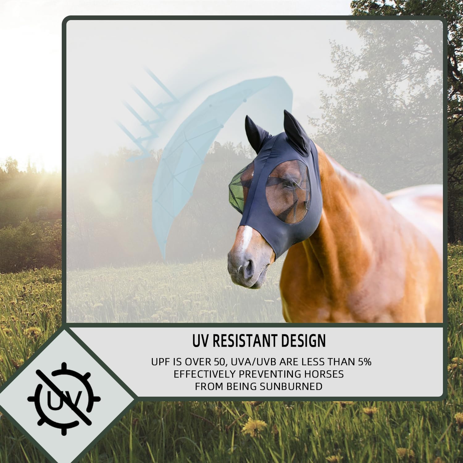 1 Pcs Elastic Fly Masks for Horses with Ears(Blue), Comfortable Cashel Mesh Fly Mask Elasticity Breathability UV Protection Hors