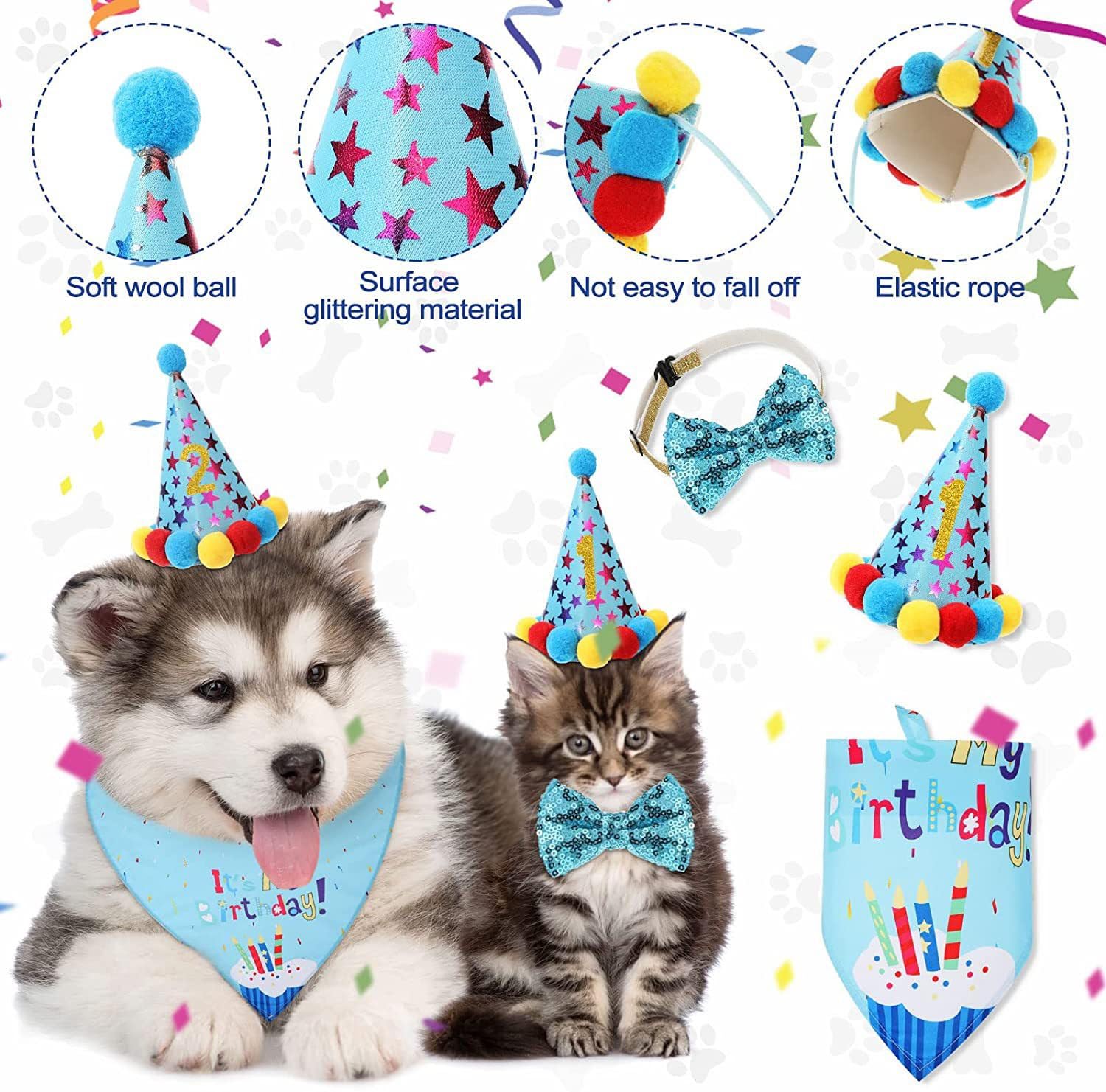 Agirlvct Dog Boy Birthday Party Supplies,Birthday Hat,Bow Tie, Bandana, Banner,Puppy Pet Theme Birthday Decorations Suit for Gol