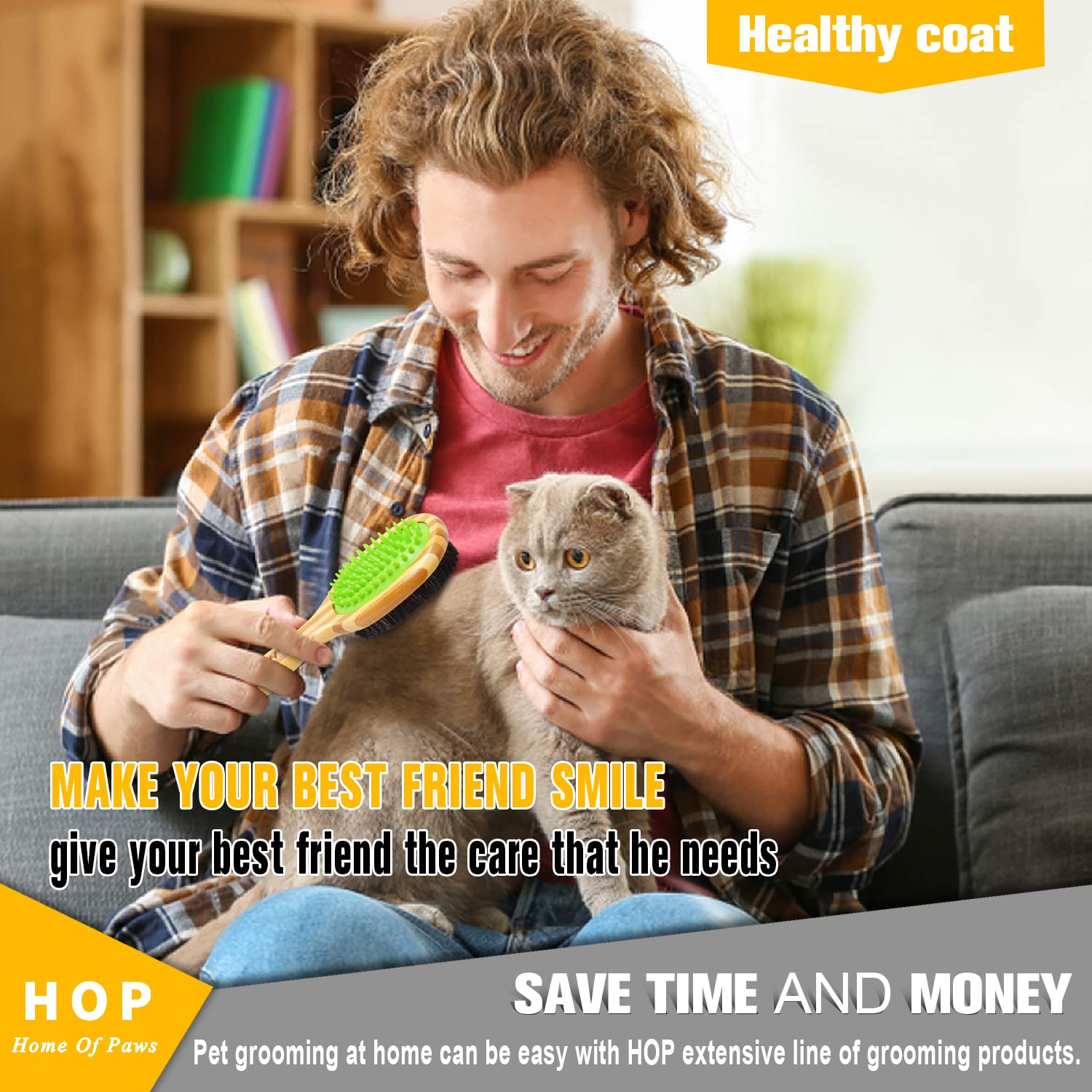 Hop Short Hair Dog Brush Pet Brushing Grooming Comb For Short Hair Coats Detangling And Shedding Coat Hair Remover Two Sided Removing Dirt & Loose Hair For Dogs Home Of Paws