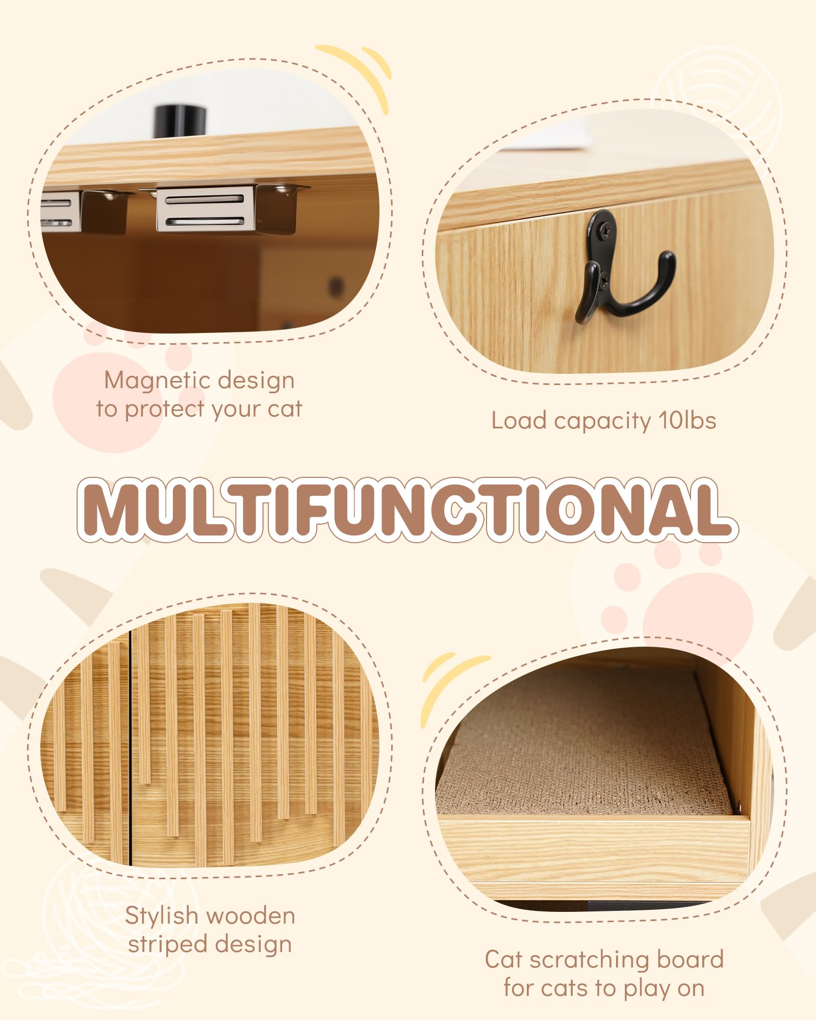 Jubinatural Cat Litter Box Enclosure,Stylish Hidden Litter Box Furniture, Modern Cat Litter Furniture Cabinet, Side End Table, C