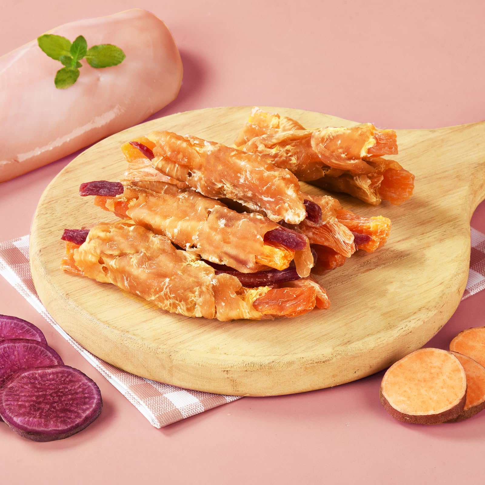 Pawmate Dog Treats, Double Sweet Potato Chicken Jerky Wrapps Healthy Rawhide-Free Dog Treats Chicken Jerky Low Fat High Protein