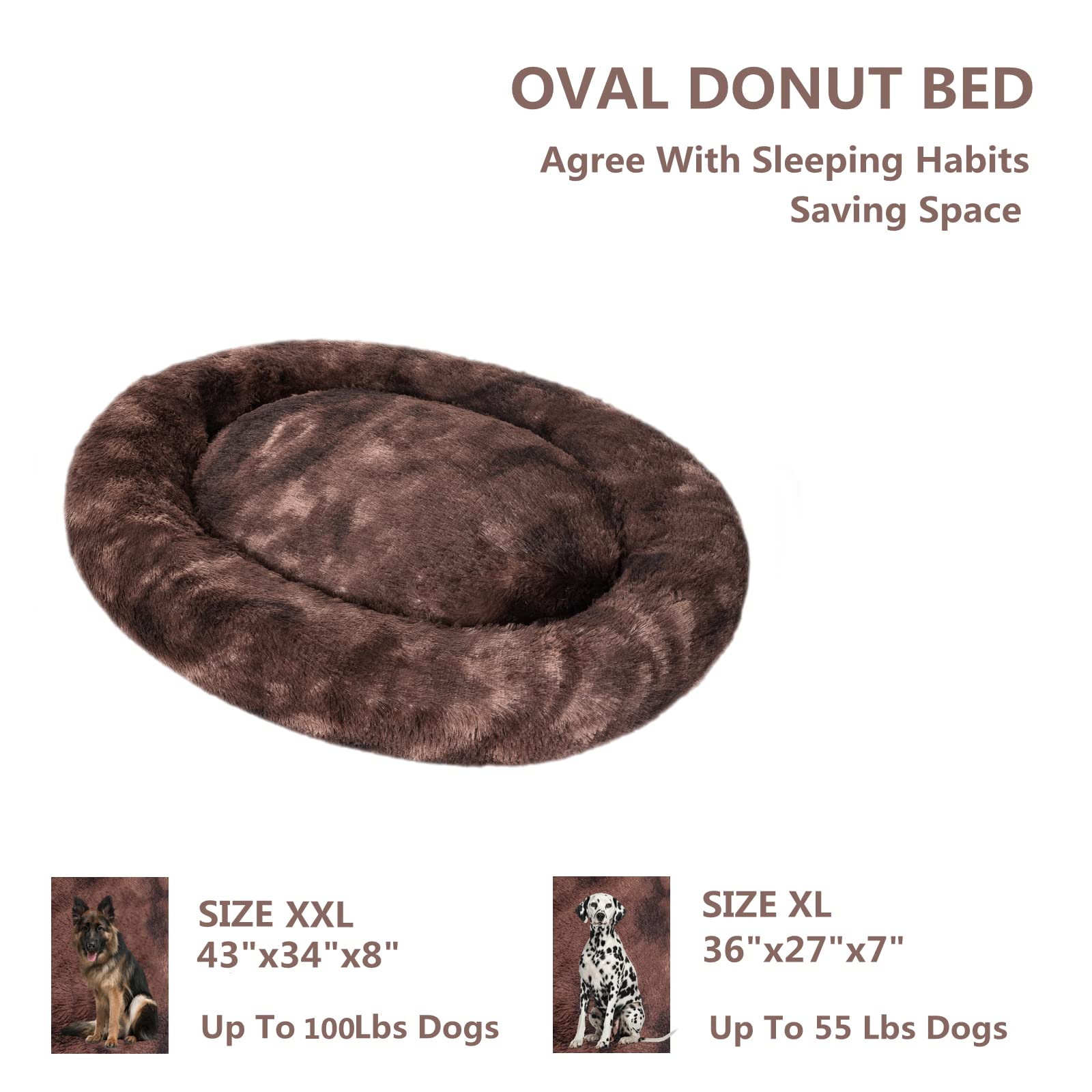 Coohom Oval Calming Donut Cuddler Dog Bed,Shag Faux Fur Cat Bed Washable Round Pillow Pet Bed(30 /36 ) for Small Medium Dogs (XX