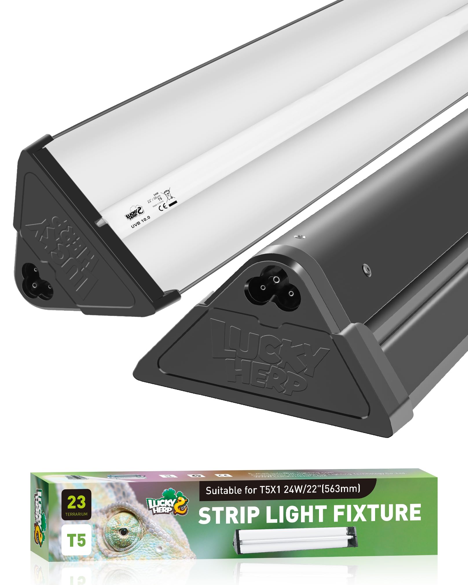 Lucky Herp T5 Reptile Light Fixture Combo Kit 24W (New Upgrade), Uvb Reptile Light Fixture With Desert Uvb 10.0 22'' Fluorescent
