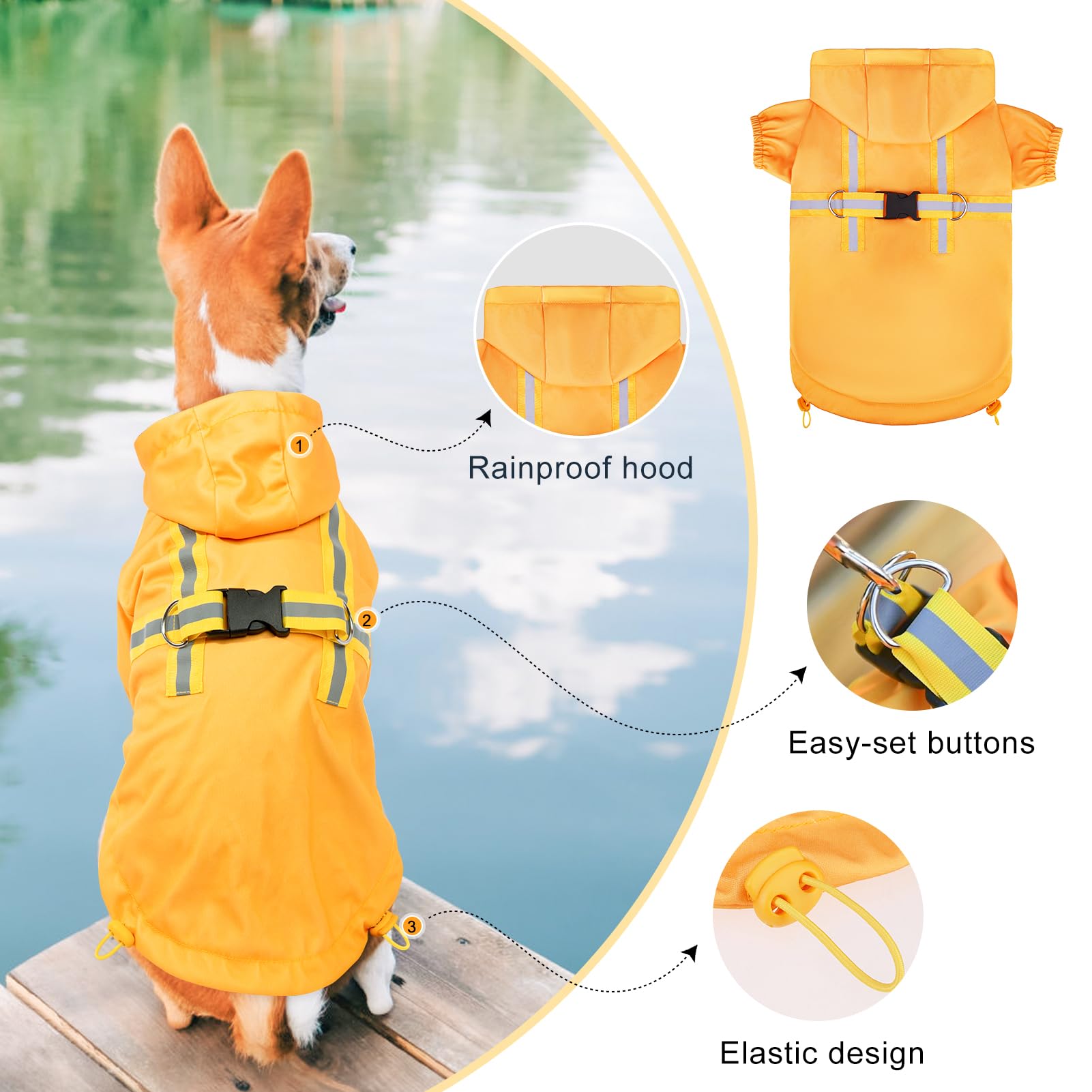 Beautyzoo Dog Raincoat With Harness Built-In For Small Medium Dogs And Puppies Boys Girls, Dog Rain Jacket Hooded Slicker Poncho