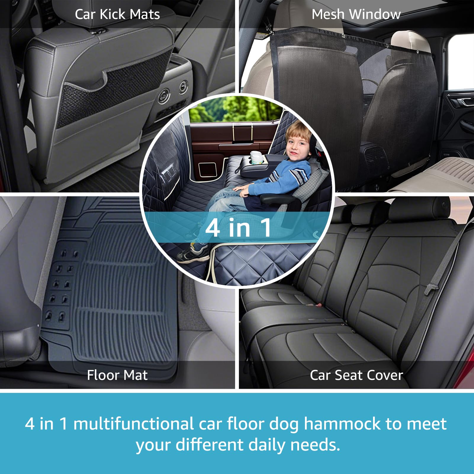 Lassie 4 In 1 Dog Floor Hammock For Crew Cab,100% Waterproof Backseat Cover Dog Seat Covers, Bench Protector For Ford F150, Chev