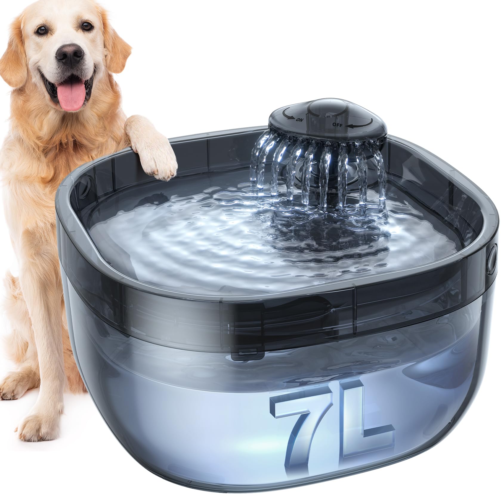 7L/1.8Gal Dog Water Fountain For Large Dog, Feelneedy Dog Water Bowl Dispenser Pet Water Fountain, Water Dispenser For Dogs With