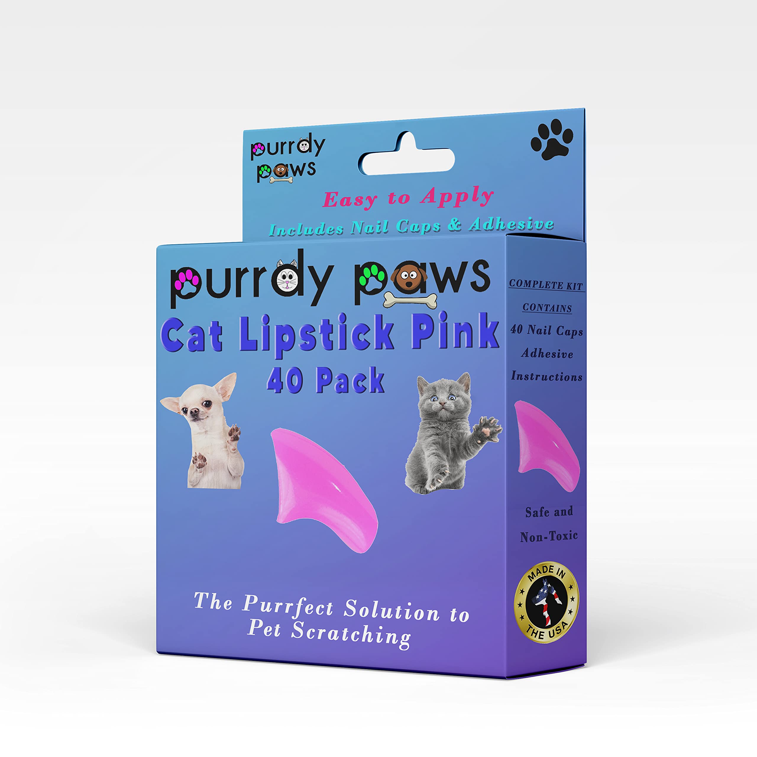 Purrdy Paws 40 Pack Soft Nail Caps For Cat Claws Lipstick Pink Small