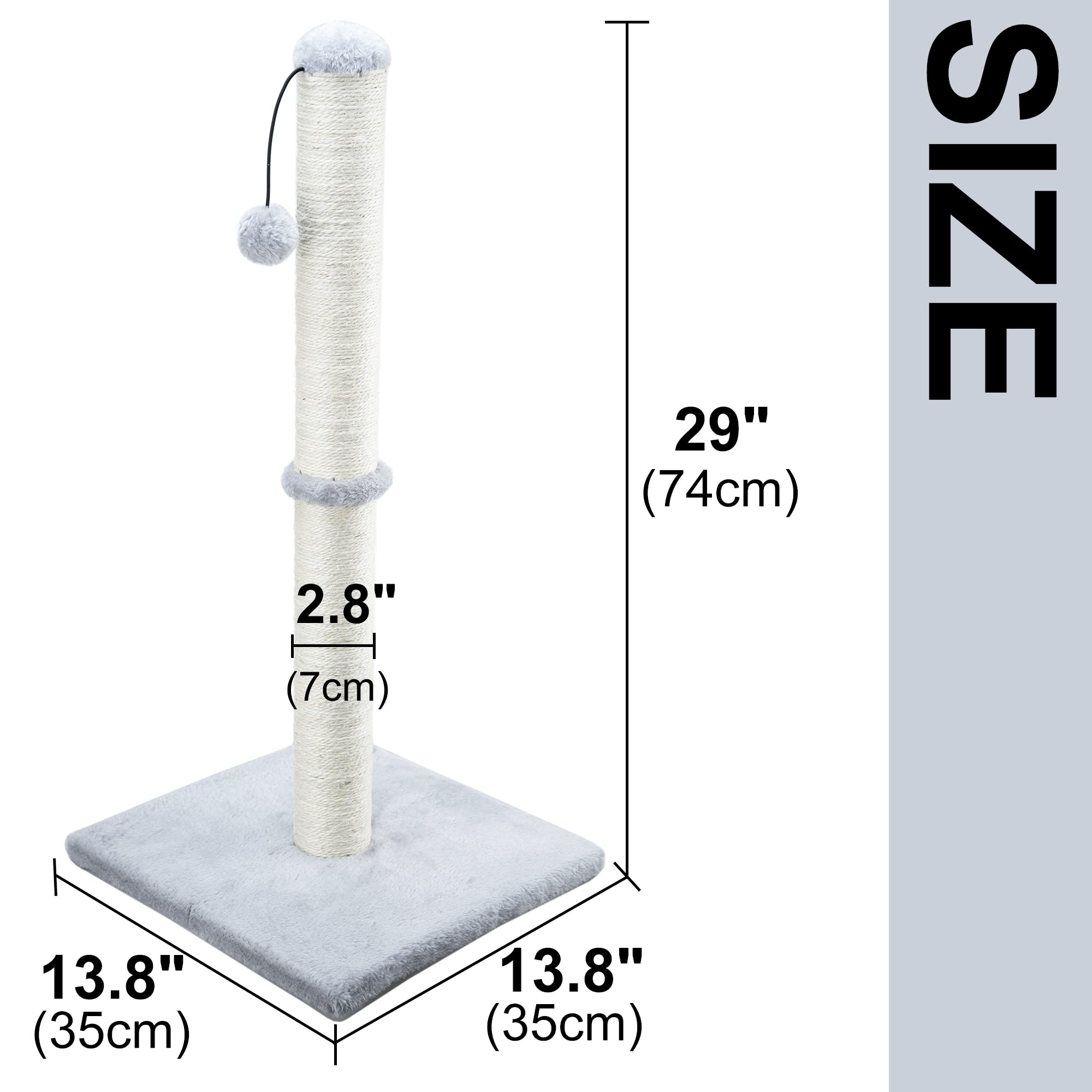 Dimaka 29' Tall Cat Scratching Post For Indoor Cats And Kittens, Cat Activity Scratcher Premium Sisal Rope Scratch Tree With Dangling Ball (Grey)