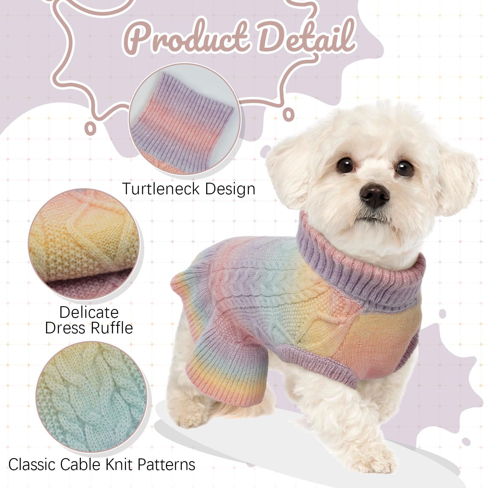 Lelepet Dog Sweater, Medium Dog Sweaters for Girls Christmas Dog Sweaters for Medium Dogs Turtleneck Dog Knitwear Cable Knit Win