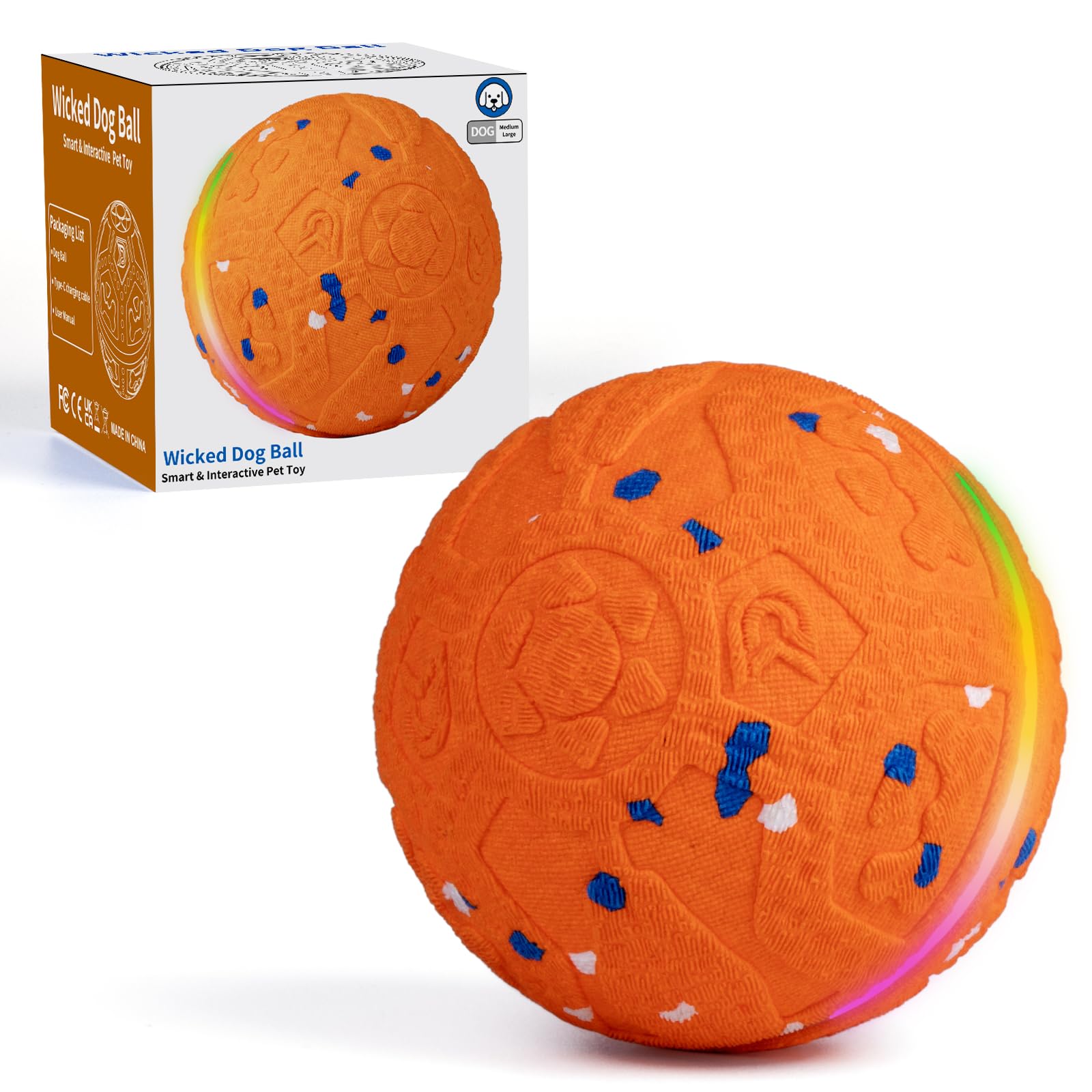 JEISOTHB Interactive Dog Toys Dog Ball, Durable E-TPU Material,3 Play Modes with Colorful Lights, Automatic Moving, Bouncing and