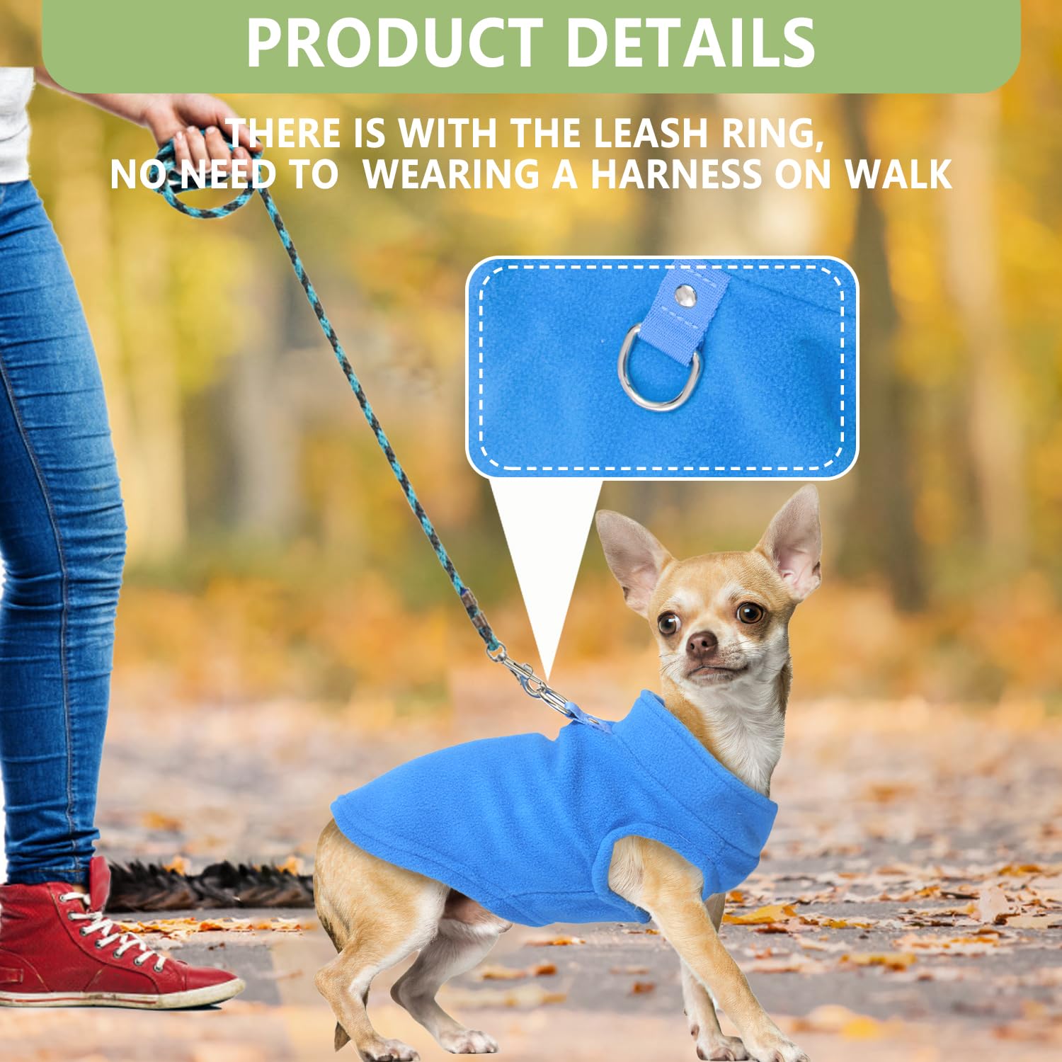 2-Piece Fleece Dog Sweater Vest & Pullover for Small Dogs - Male & Female, Fall & Winter, Soft & Warm, with D-Ring, Blue & Green