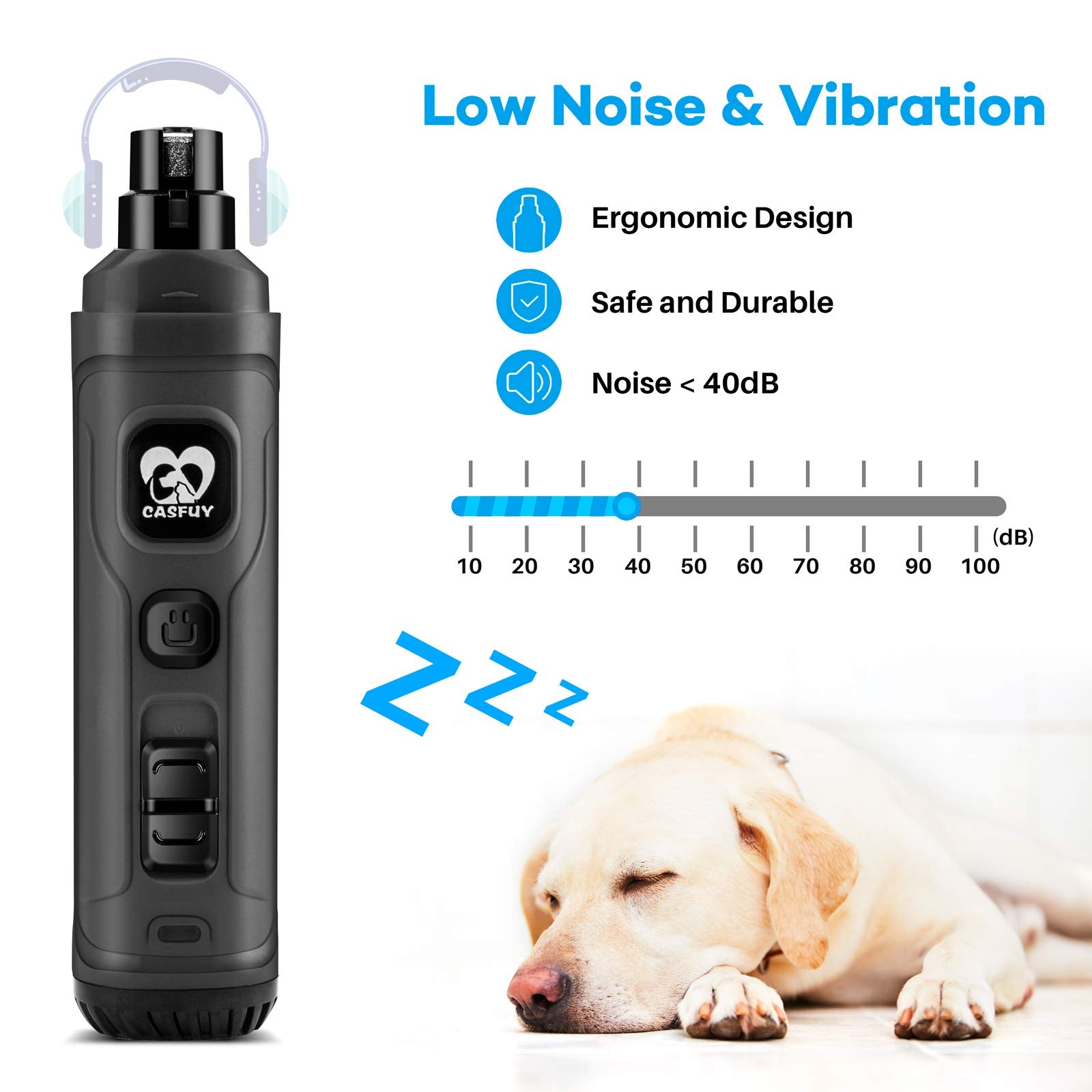 Casfuy Dog Nail Grinder With 2 Led Light - New Version 2-Speed Powerful Electric Pet Nail Trimmer Professional Quiet Painless Paws Grooming & Smoothing For Small Medium Large Dogs And Cats (Grey)