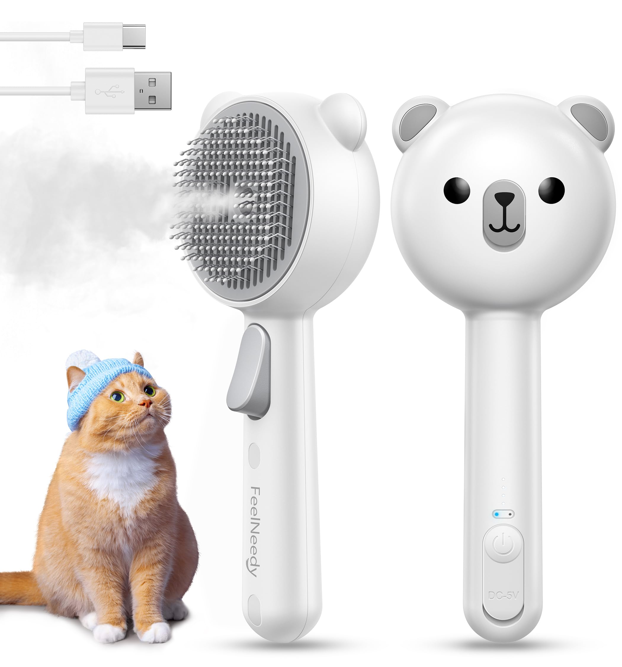 Cat Steam Brush, Brushes for Indoor Cats with Release Button, Dual Speed Spray USB Rechargeable Grooming Supplies, Cat Brush for