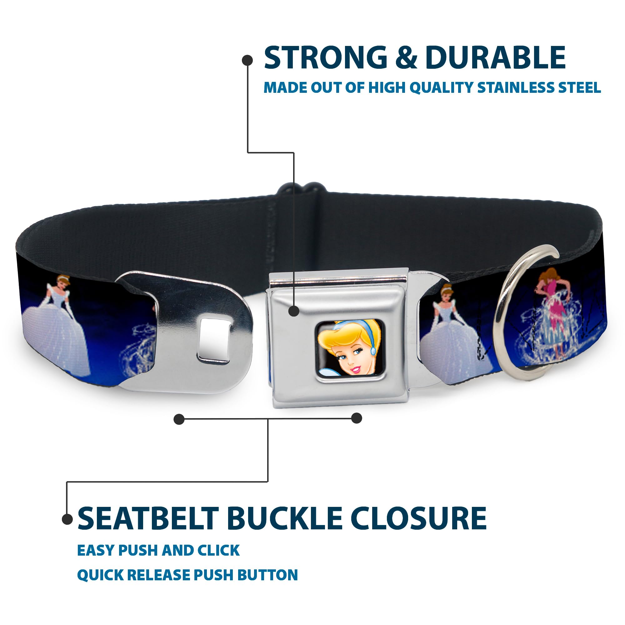 Buckle-Down Seatbelt Buckle Dog Collar - Cinderella Transformation Blue Fade - 1.5' Wide - Fits 13-18' Neck - Small