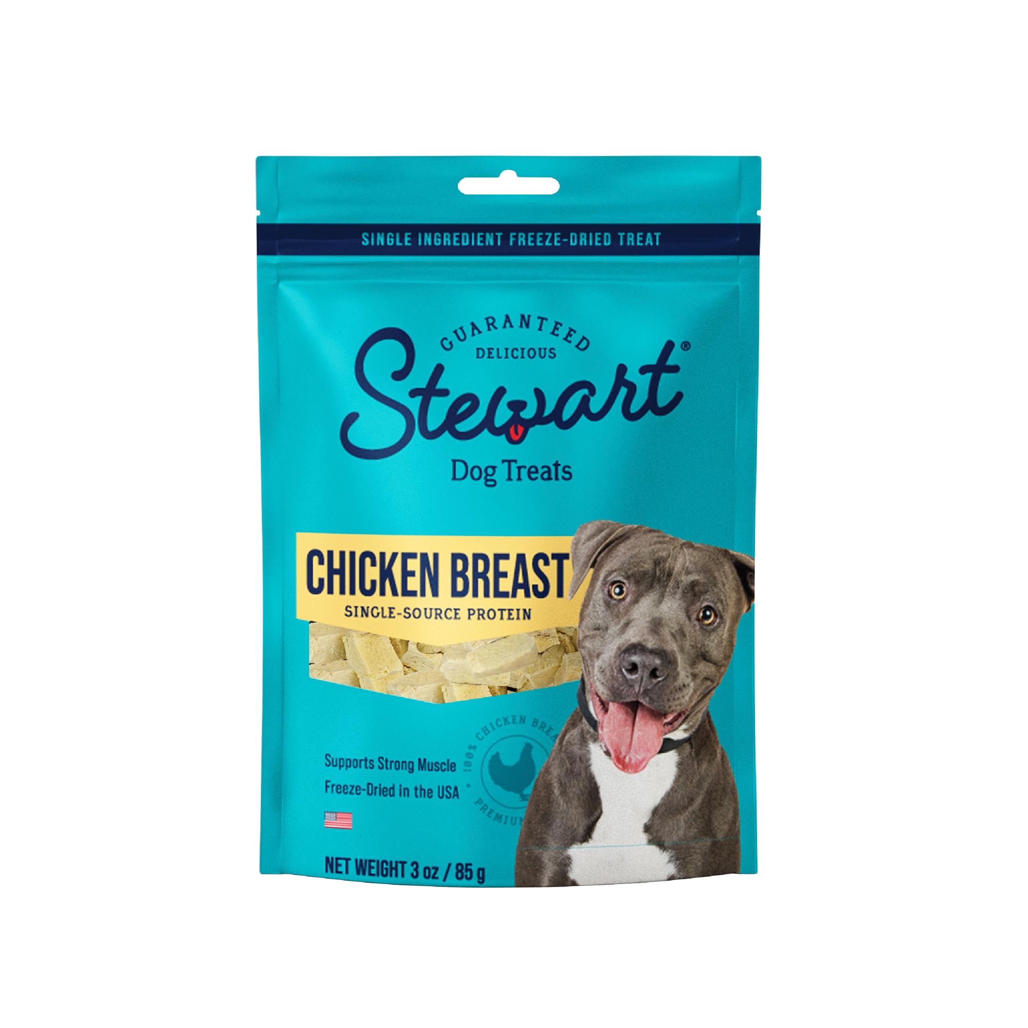 Stewart Freeze Dried Dog Treats, Chicken Breast, Grain Free & Gluten Free, 3 Ounce Resealable Pouch, Single Ingredient, Made in 