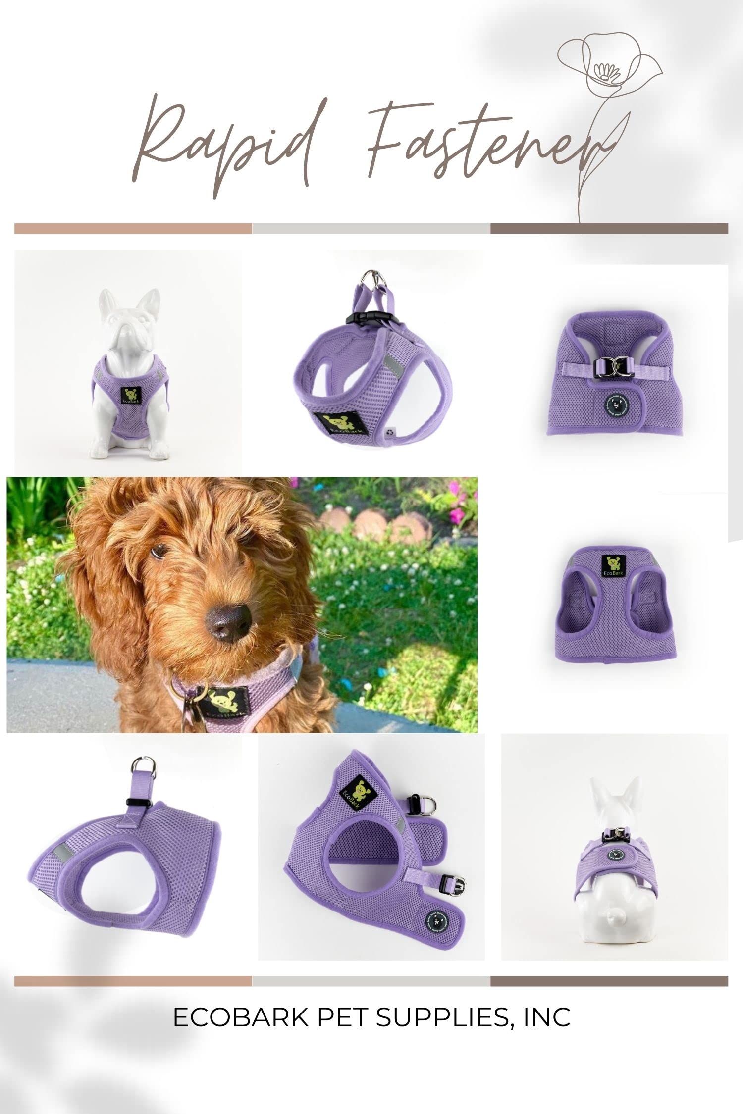 Ecobark Step In Dog Harness - Eco-Friendly Teacup Dog Harnesses For Xxs, Xs, And Small Breed Dogs - Reflective And Adjustable Mini Body Halter Vest -Tiny Soft Mesh Toy Breed Harness (Lavender, Xxs)
