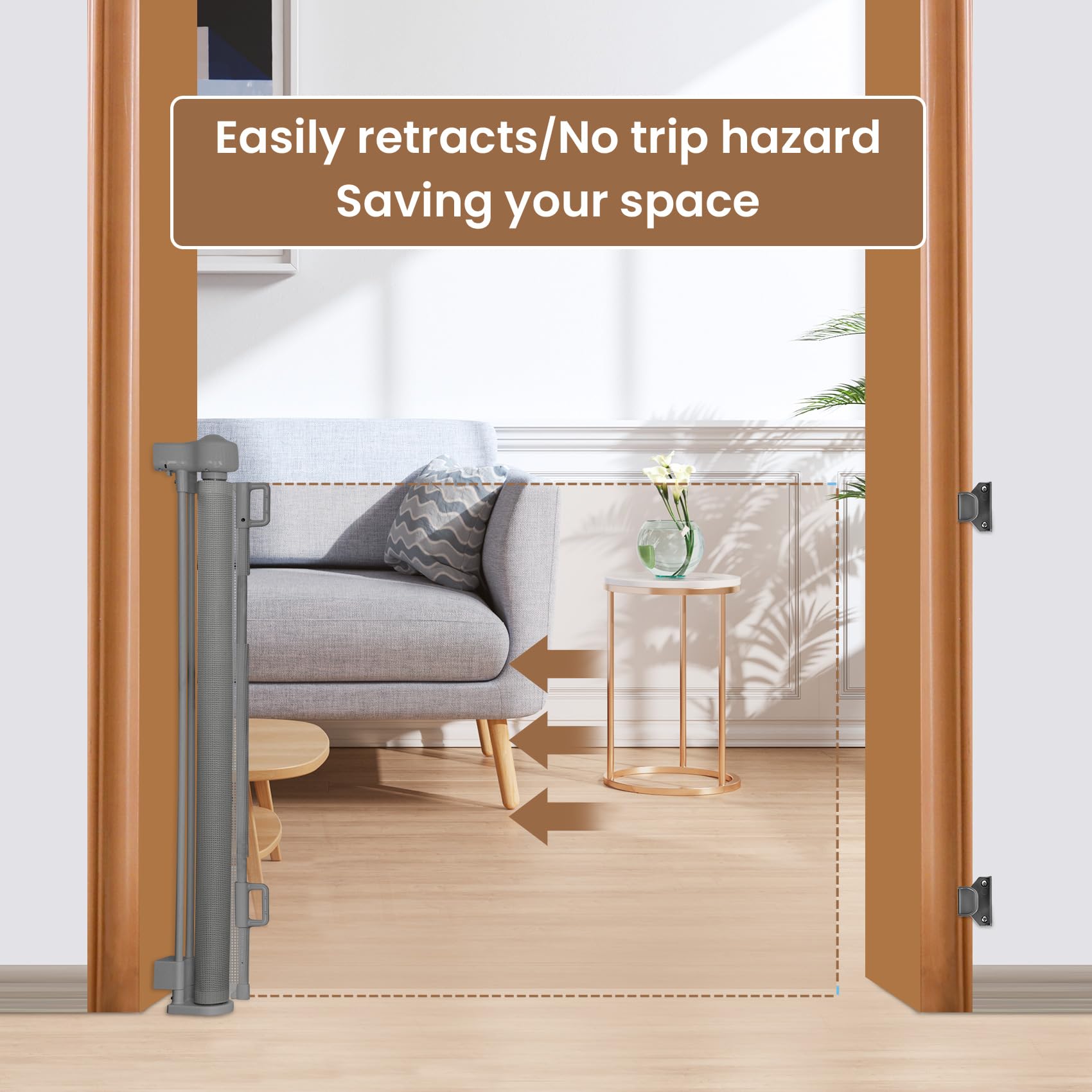 Miumoon Upgrade 59'' Retractable Baby Gates for Stairs, Retractable Dog Gate 34'' Tall, Extends to 55'' Wide, 5 Foot Retractable