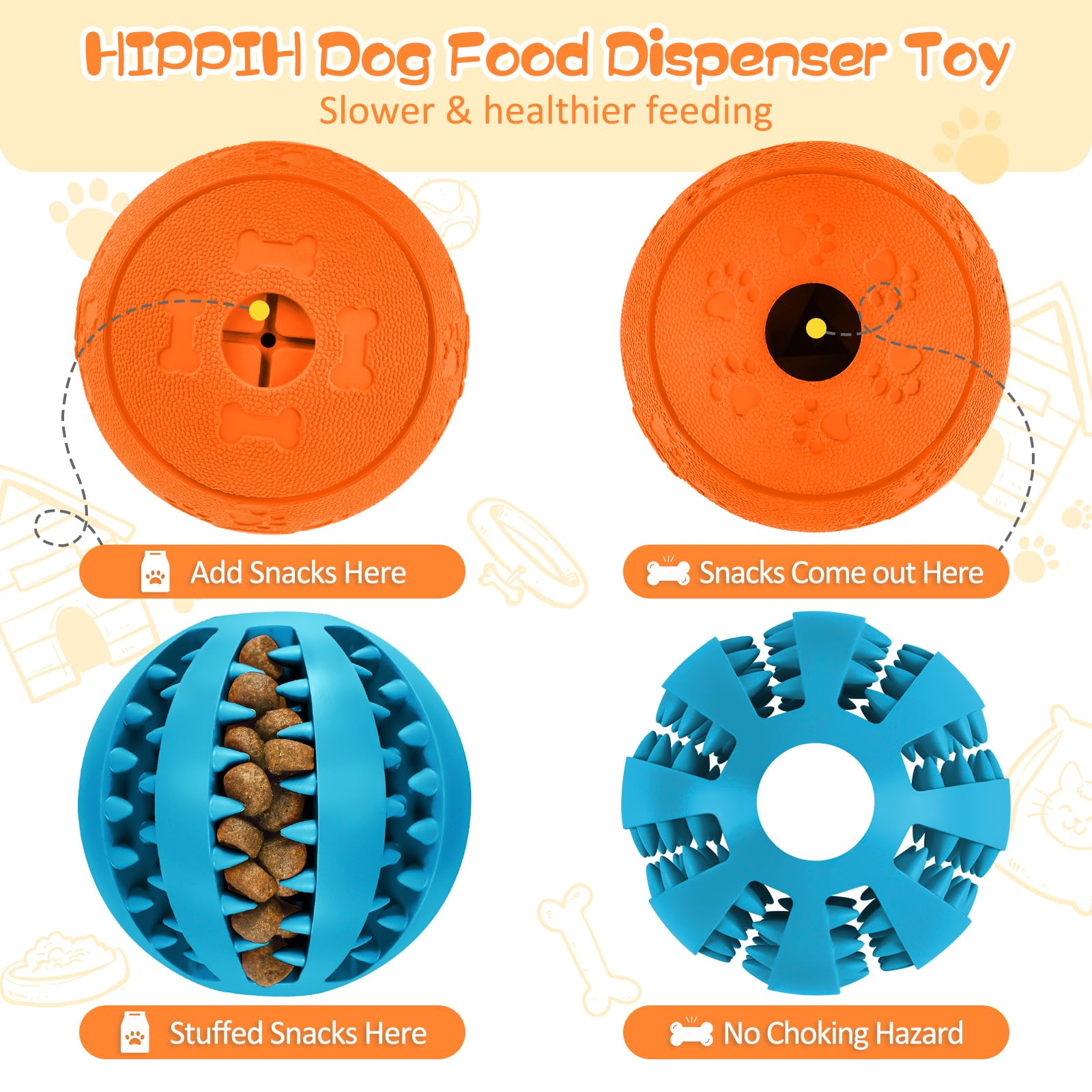 HIPPIH Interactive Dog Toys for Puppies 2 Pack, Dog Puzzle Toys for Small Dogs, Dog Balls for Medium Dogs, Treat Dispensing Dog