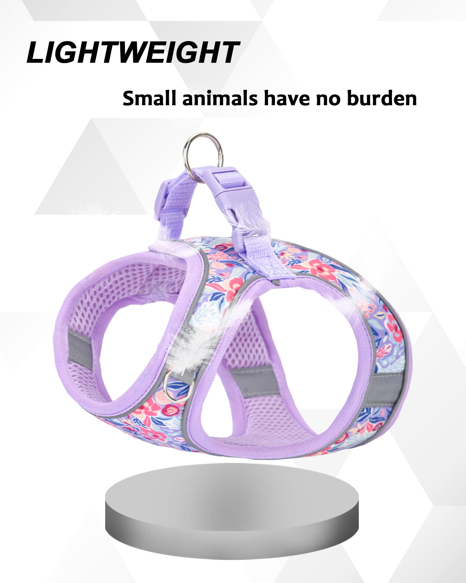 JUFOO M Light Purple Flower Pattern Dog Harness and Leash Set,No Escape Easy Walk Puppy Harnesses for Training Walking,Breathabl