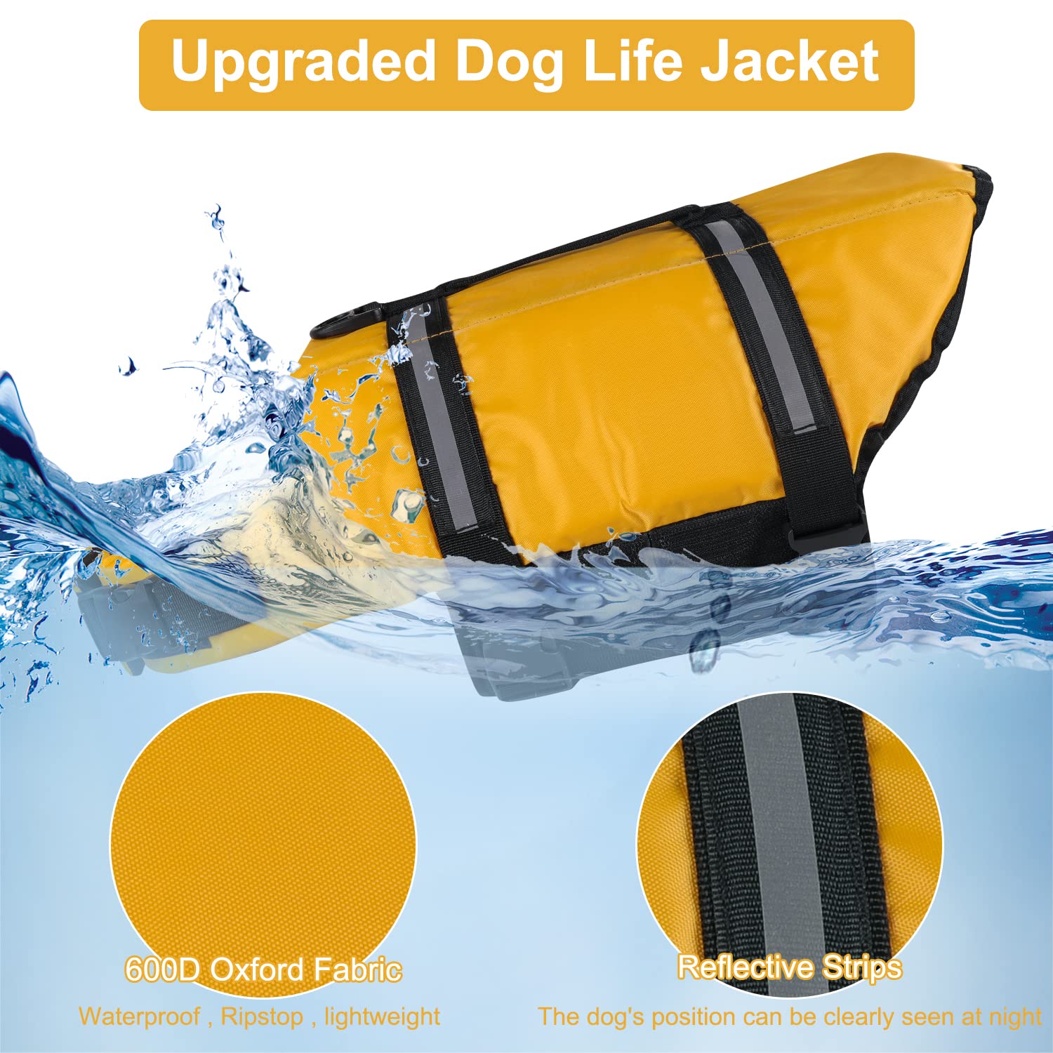 Haocoo Dog Life Jacket Vest Saver Safety Swimsuit Preserver With Reflective Stripes/Adjustable Belt Dogs?Yellow,M